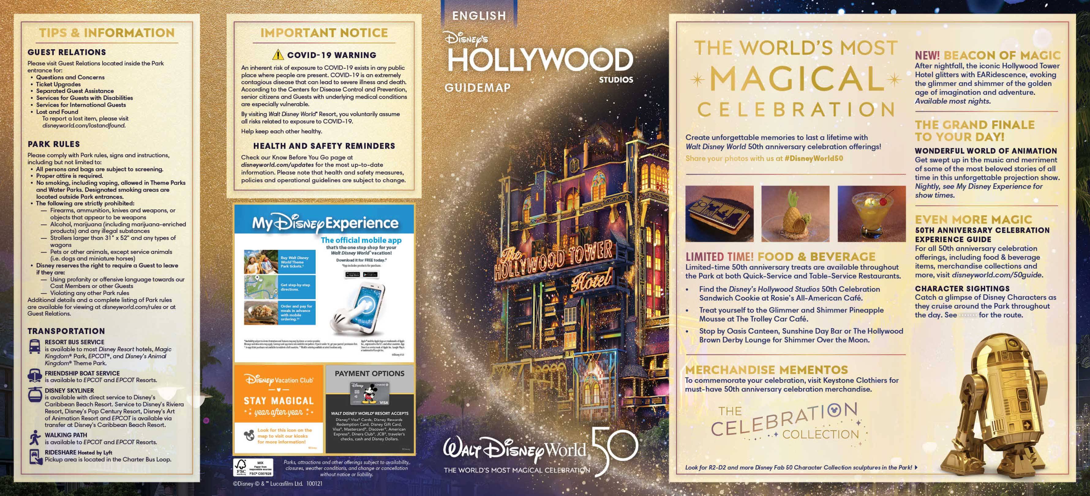 Walt Disney World 50th anniversary map - Disney's Hollywood Studios front