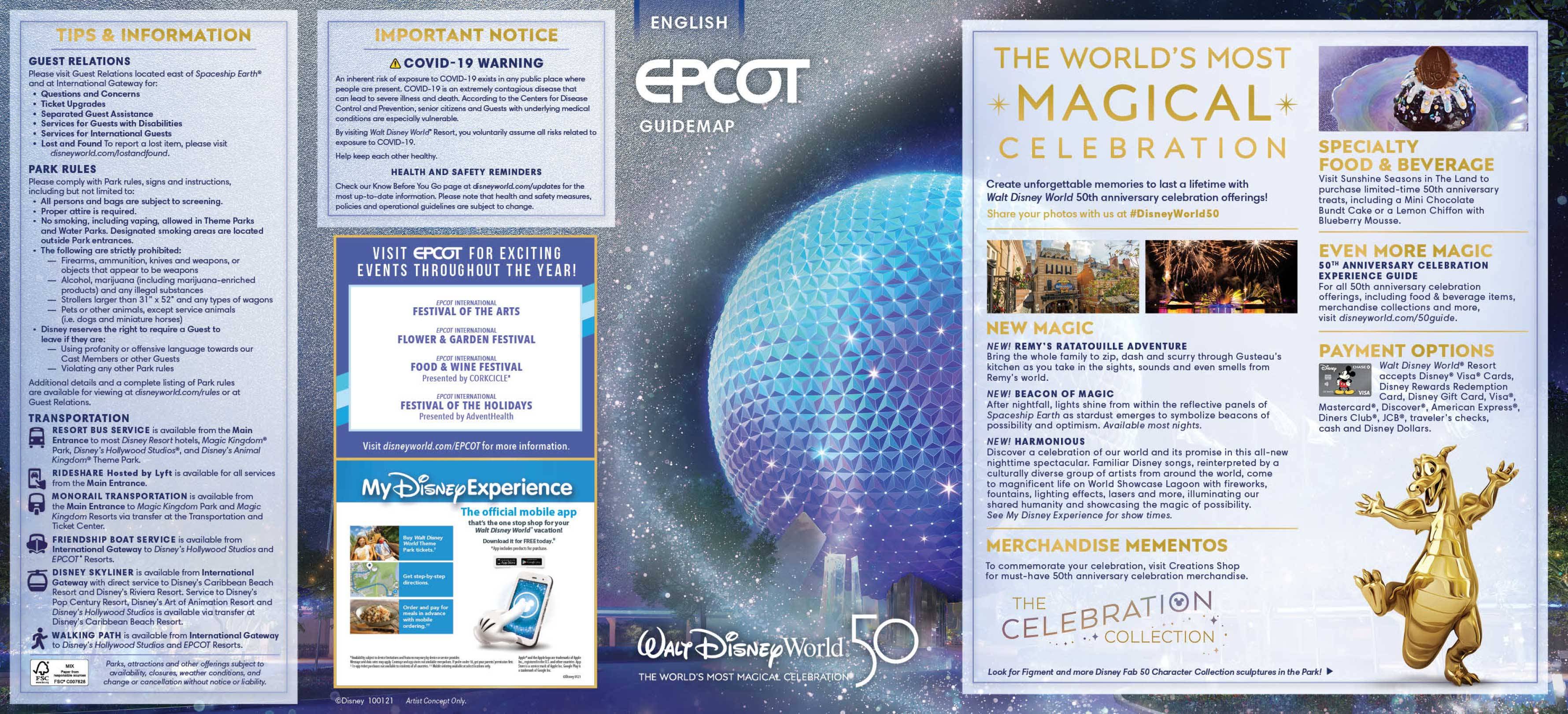 Walt Disney World 50th anniversary map - Epcot front