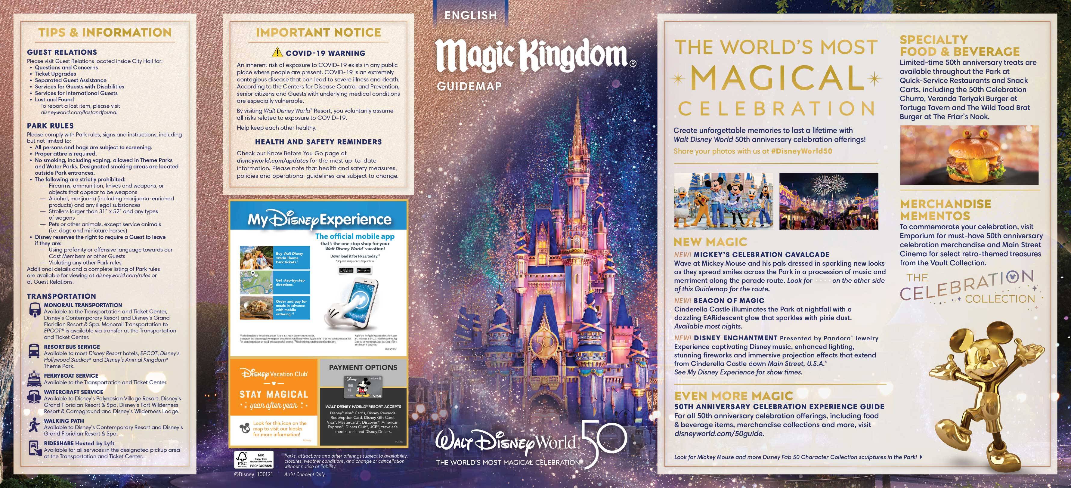 Walt Disney World 50th anniversary map - Magic Kingdom front