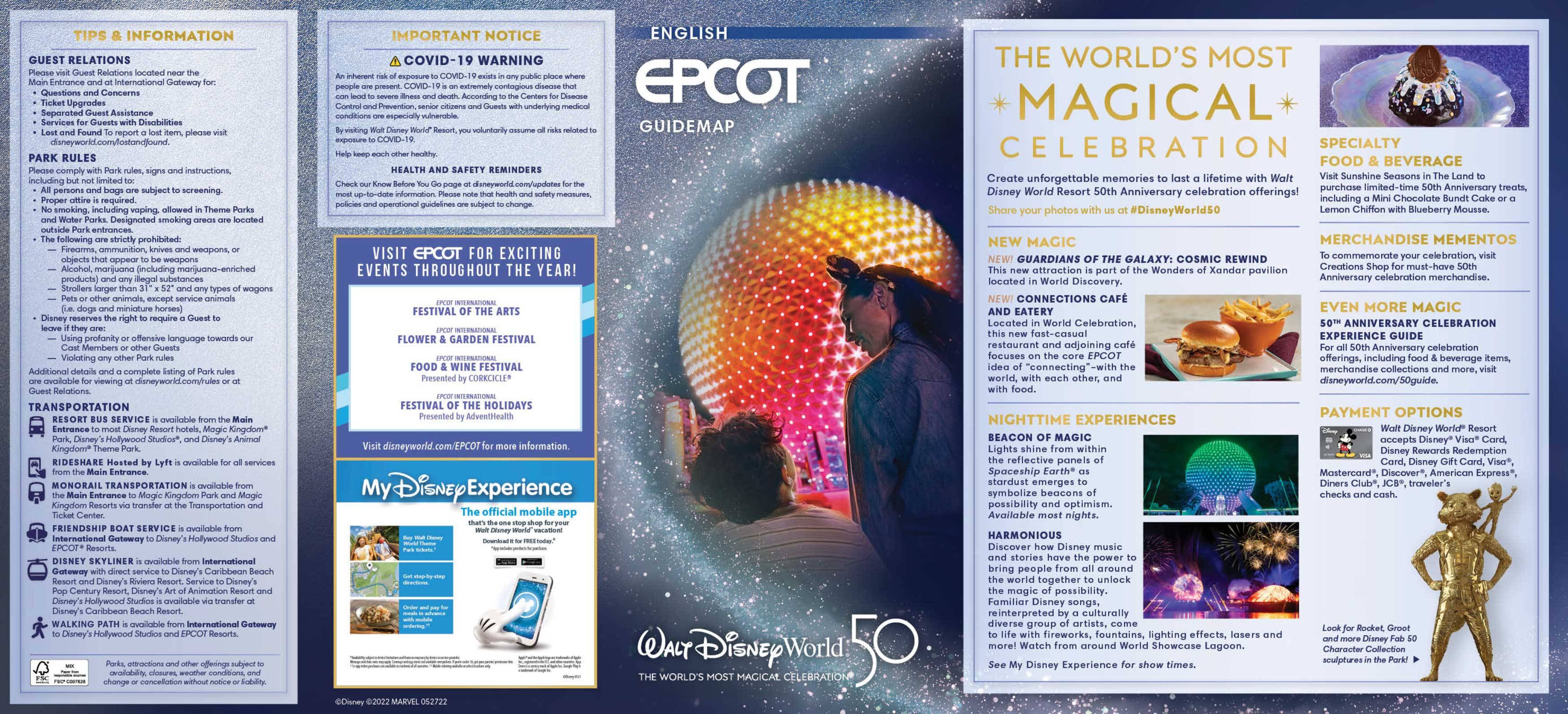 New guide map for EPCOT highlights Guardians of the Galaxy Cosmic Rewind and Connections Cafe and Eatery