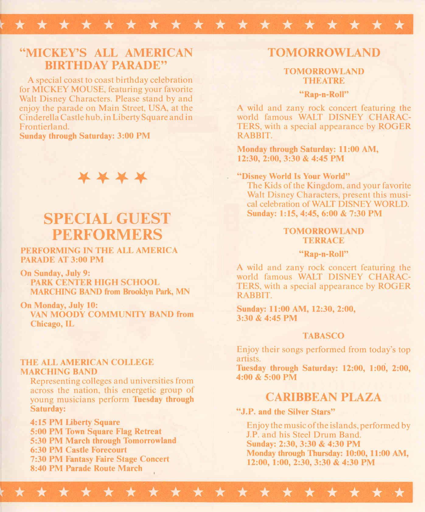 Magic Kingdom Show Guide 1989