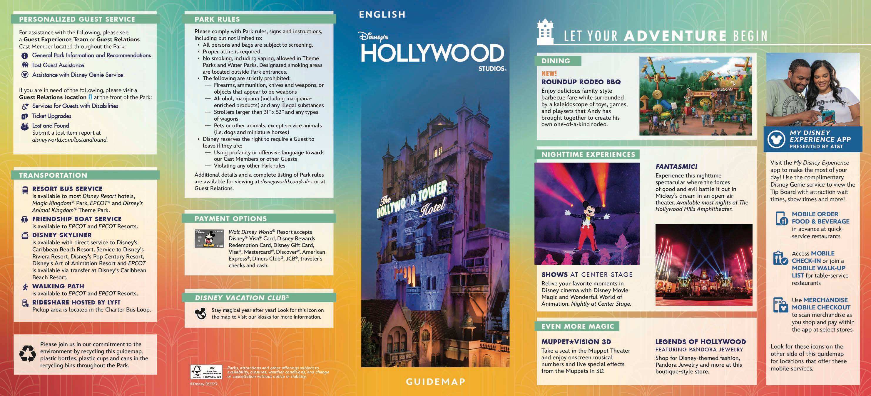 Disney's Hollywood Studios Guide Map December 2023