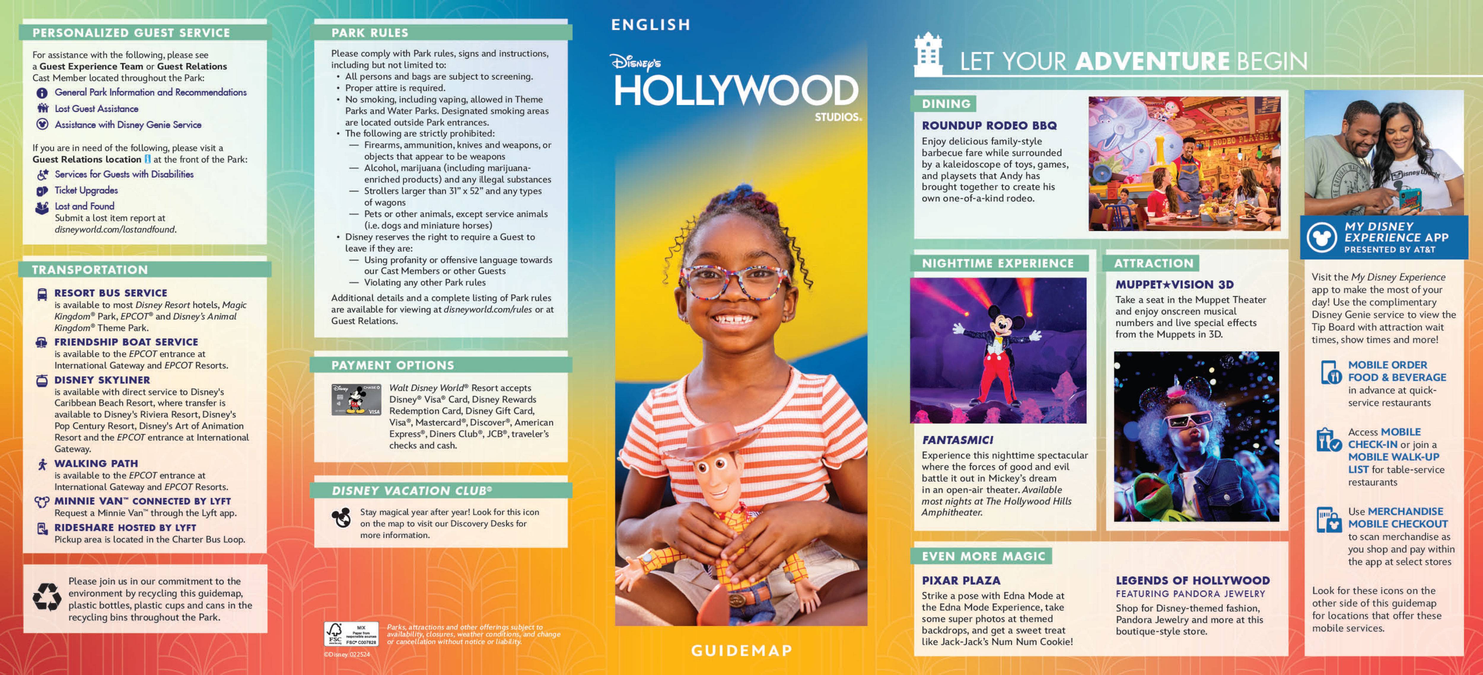 Disney's Hollywood Studios guidemap - Front