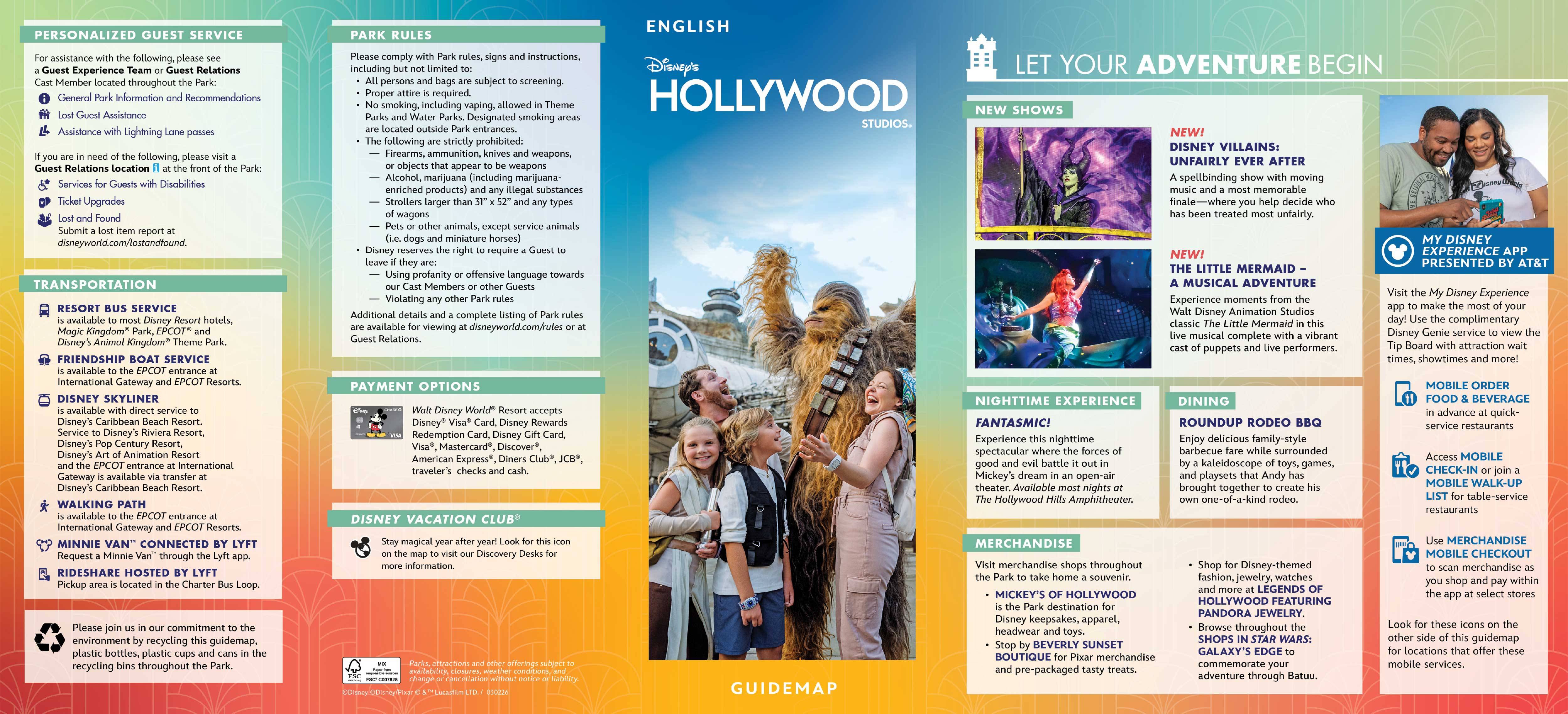 Disney's Hollywood Studios Guide Map - March 2026