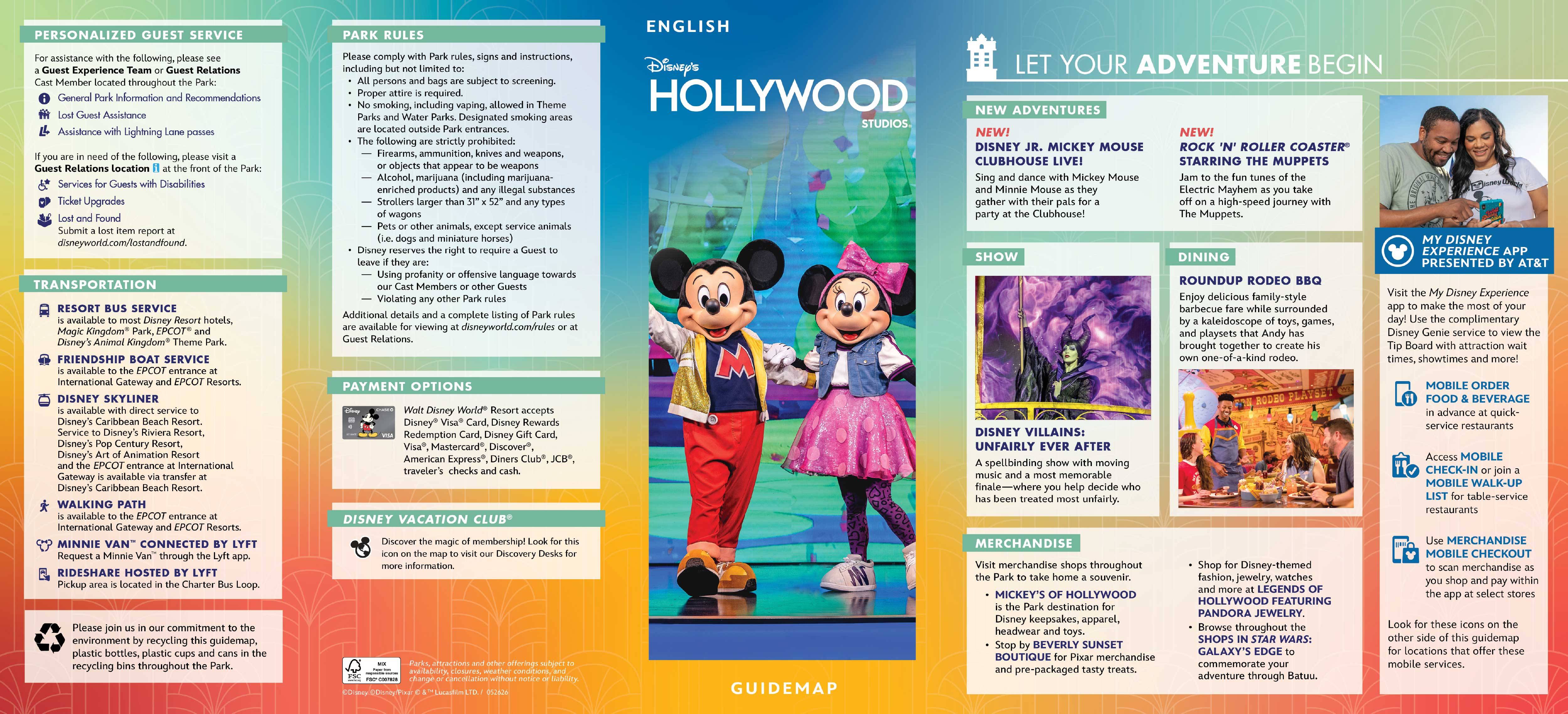 Disney's Hollywood Studios Guide Map - May 2026