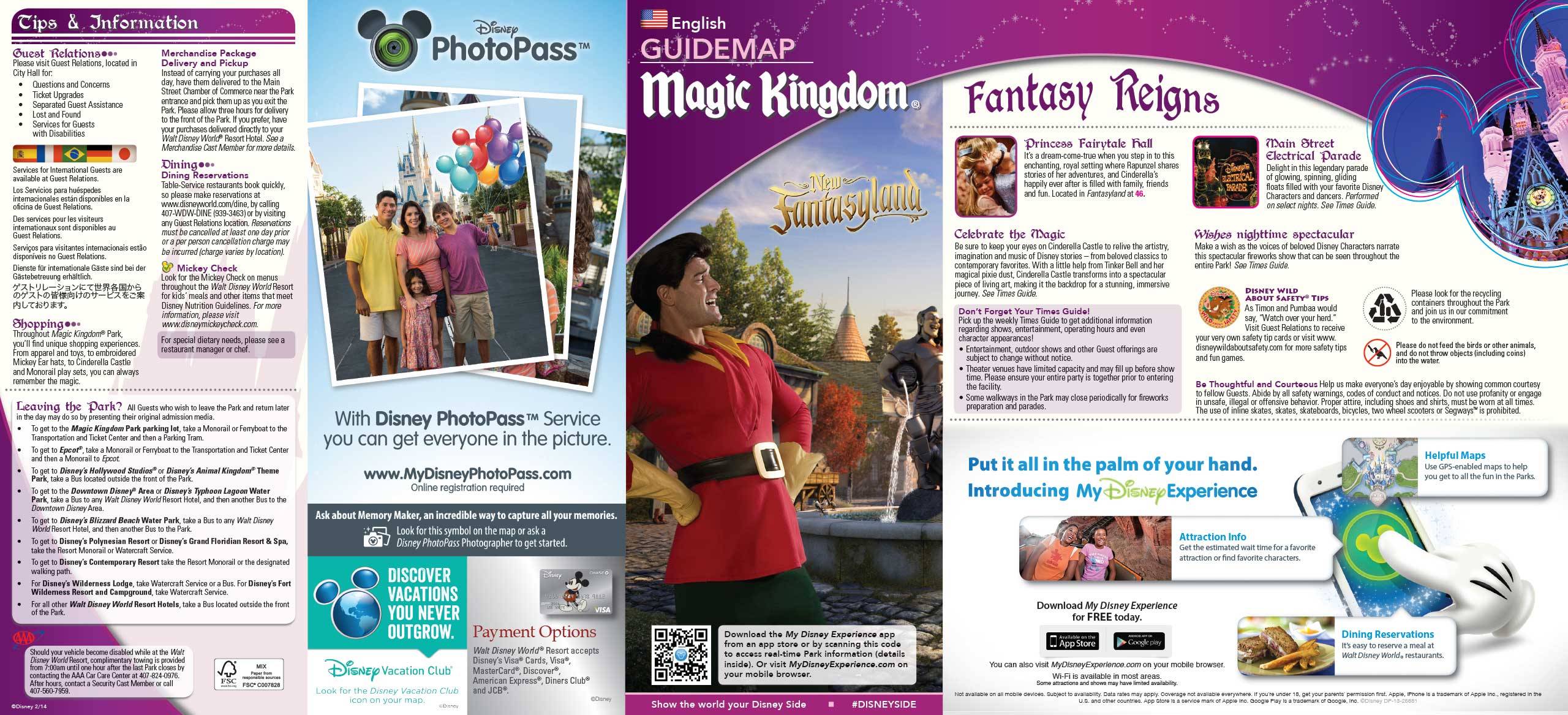 Magic Kingdom guide map with MyMagic+ and FastPass+ details
