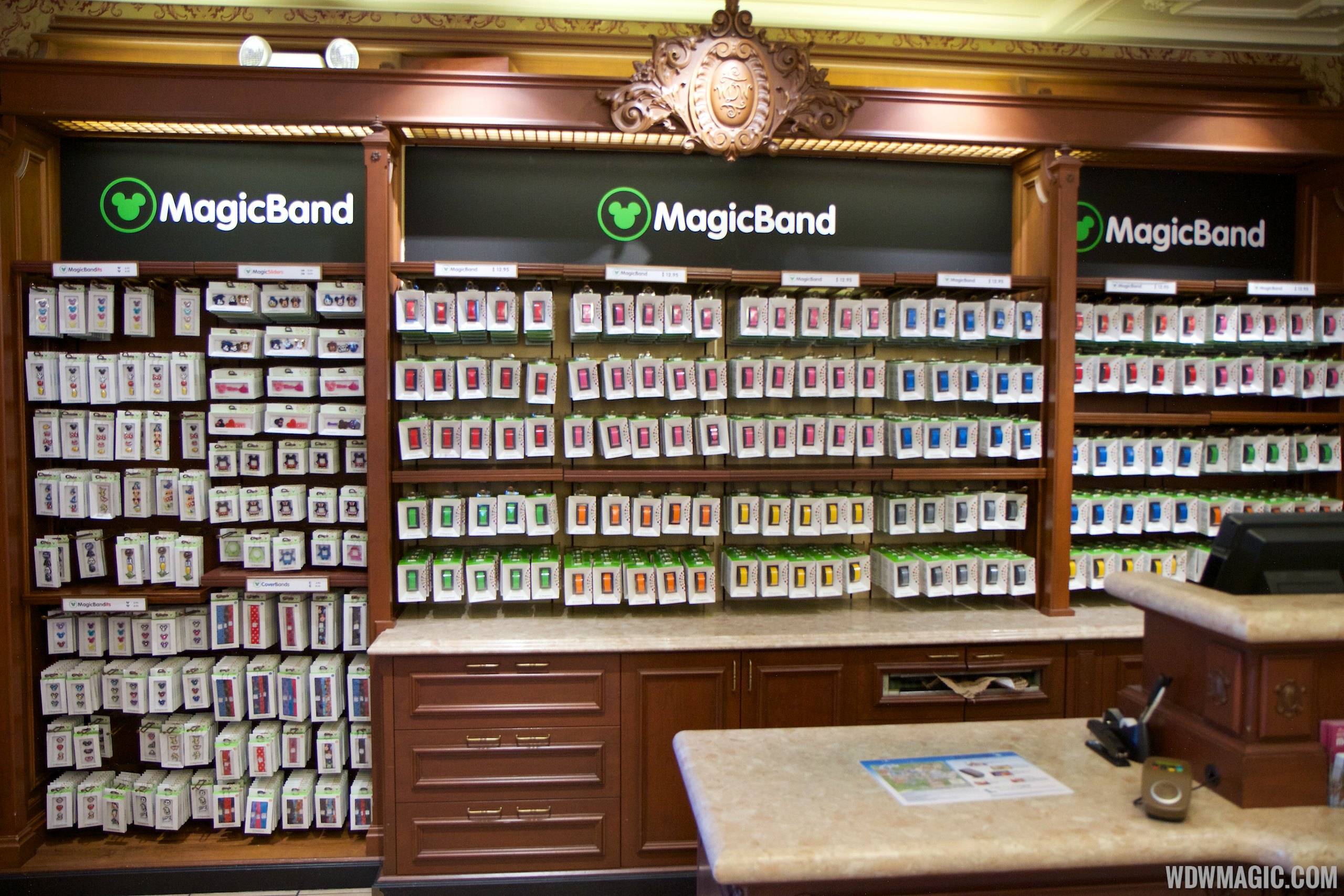 MagicBand retail display at the Magic Kingdom's Emporium