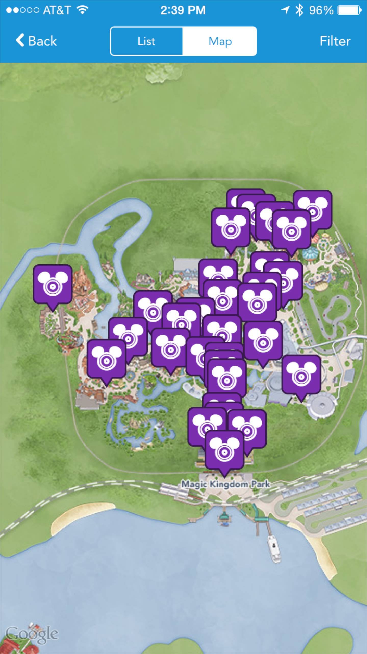 My Disney Experience PhotoPass screenshot - Photographer locations