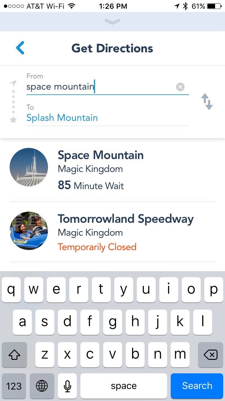 My Disney Experience - Get Directions feature