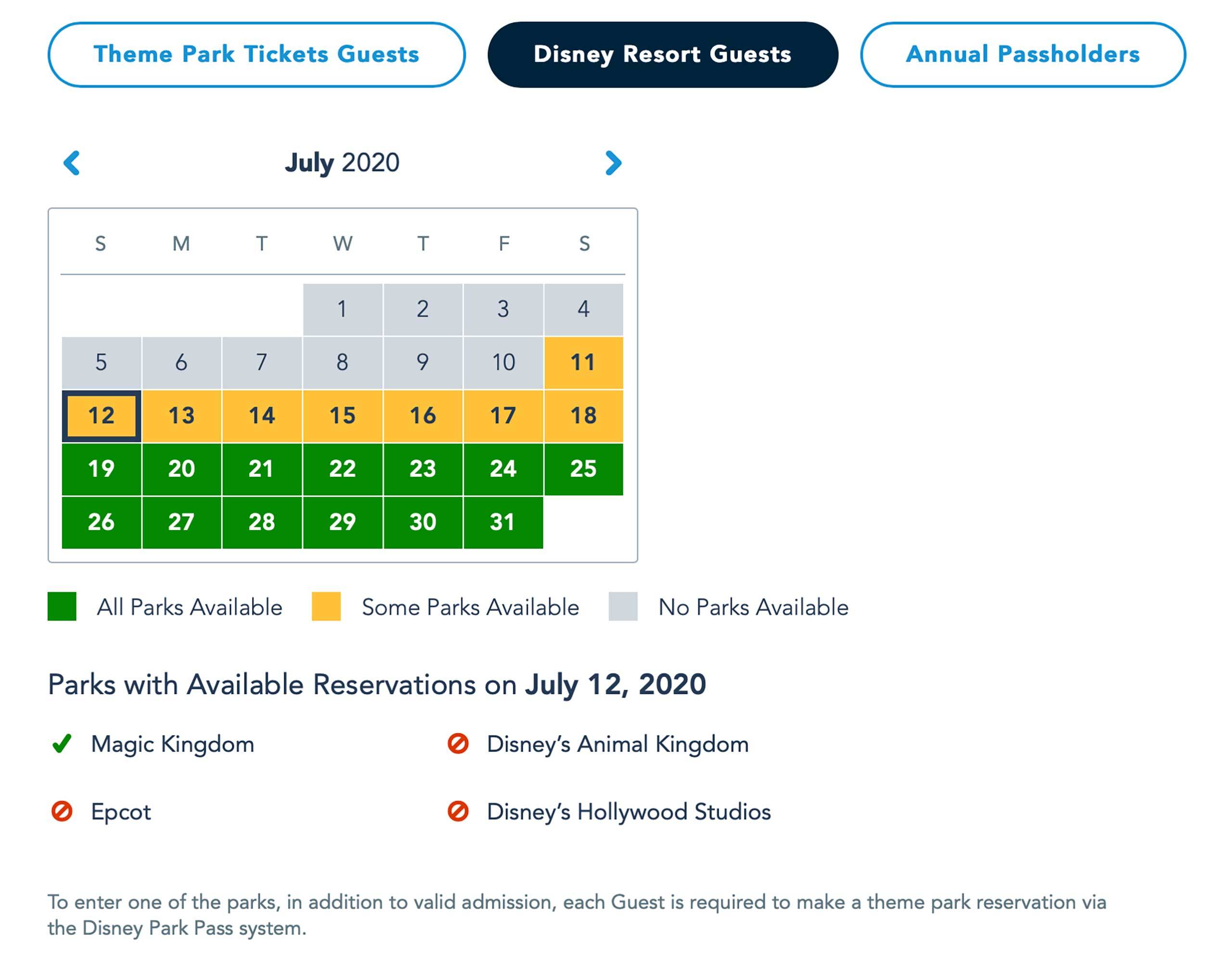 More days reach capacity for resort guests using Disney Parks Pass