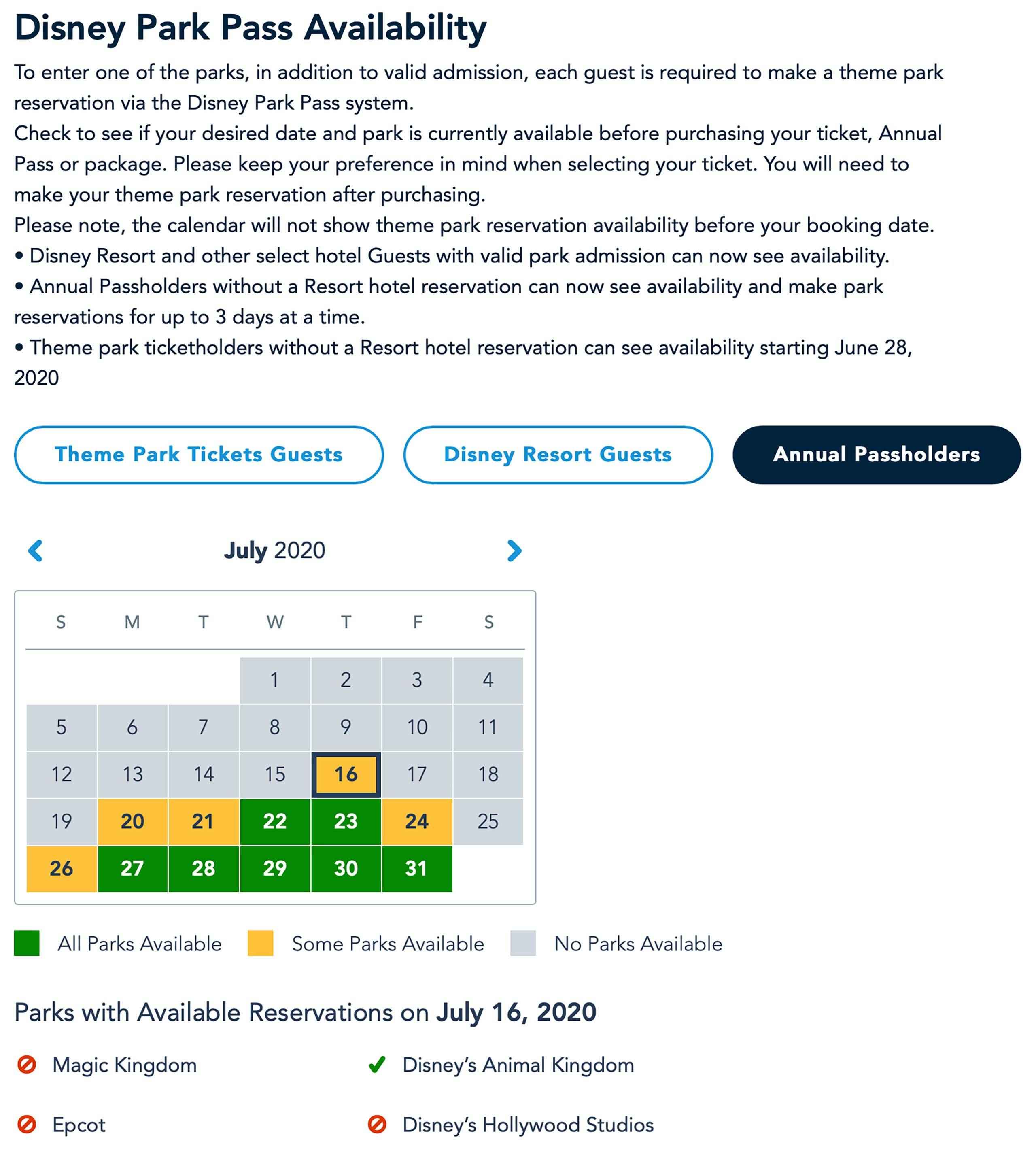 Annual Pass reservations open for Disney Park Pass and quickly reach capacity for early weeks