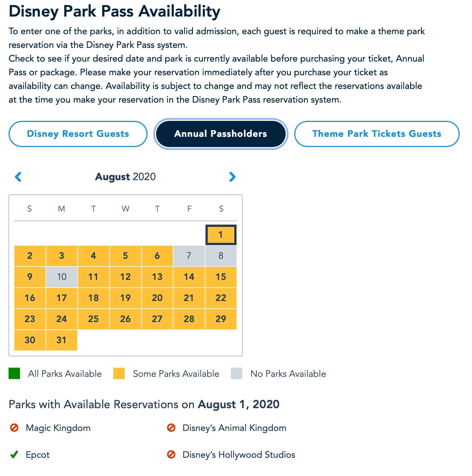 Disney Parks Pass availability for Annual Passholders