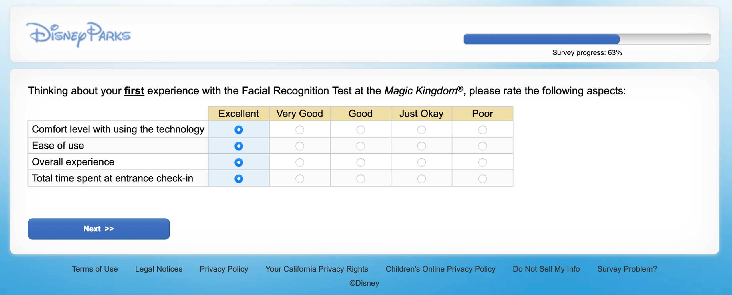 Disney Magic Kingdom facial recondition survey