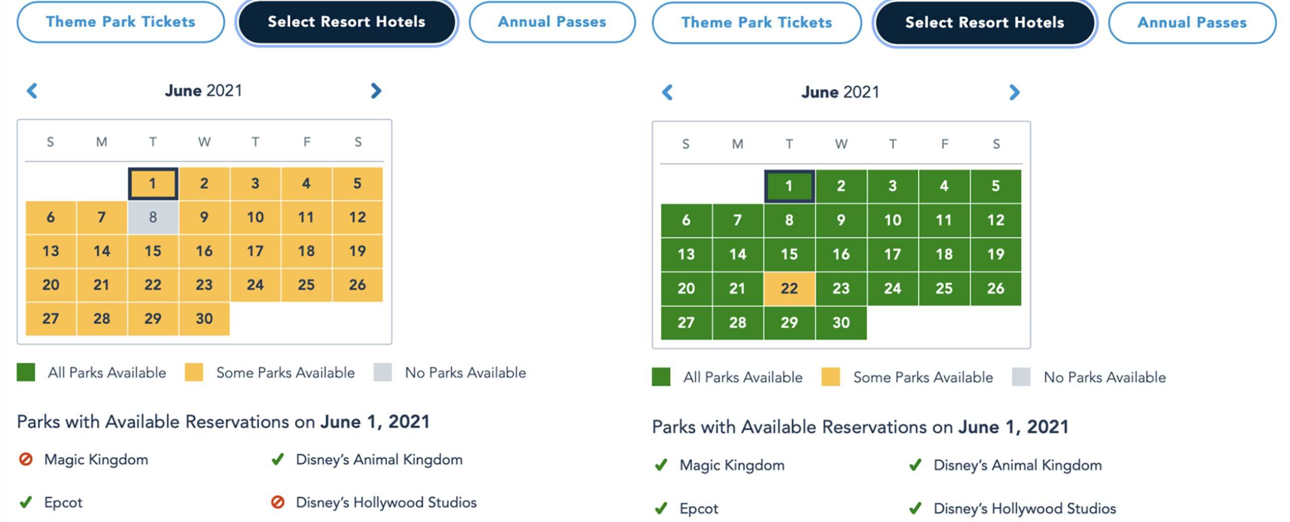 Disney Park Pass June 2021 as of April 14