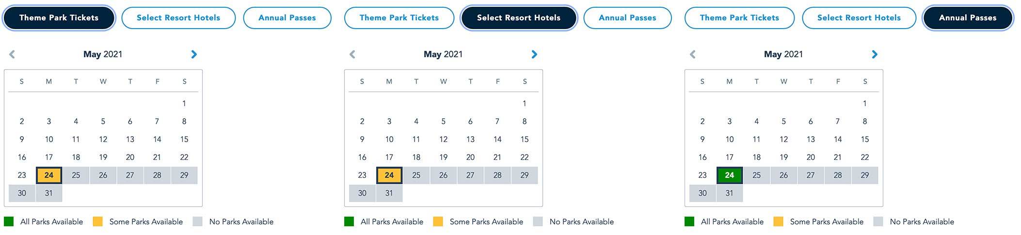 Disney Park Pass now unavailable for all ticket types for the remainder of May 2021 at Disney World
