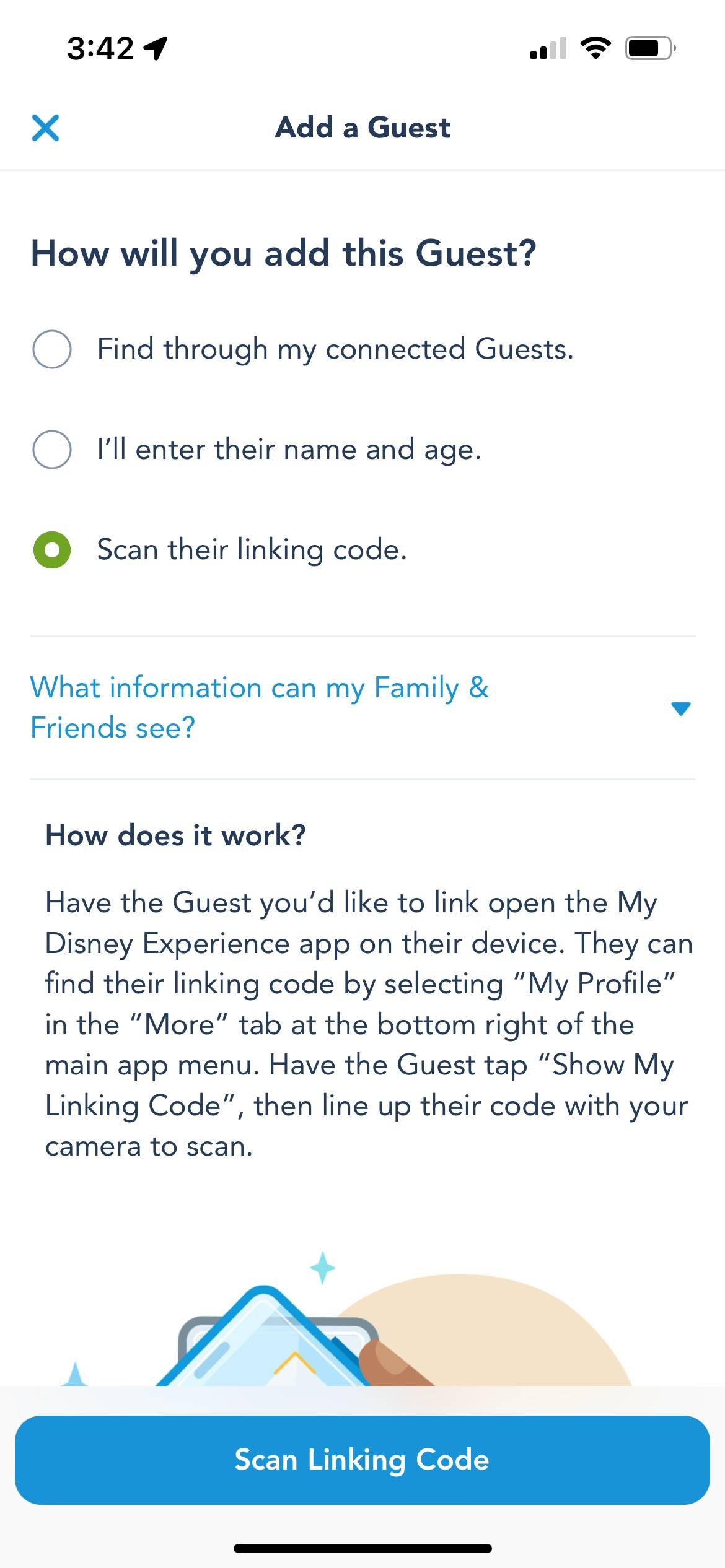 'My Disney Experience' now offers easy Friends and family linking with QR code