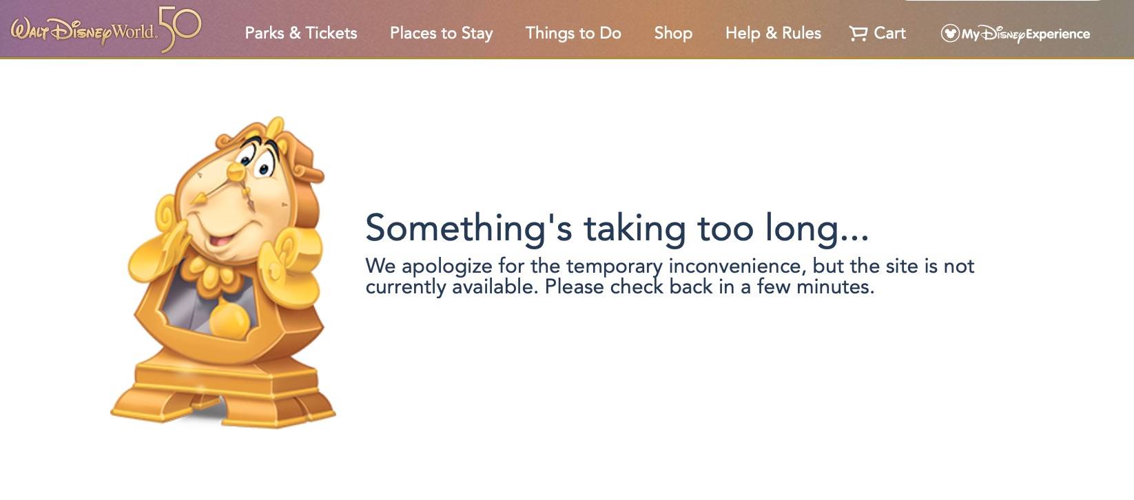 My Disney Experience outage screenshot