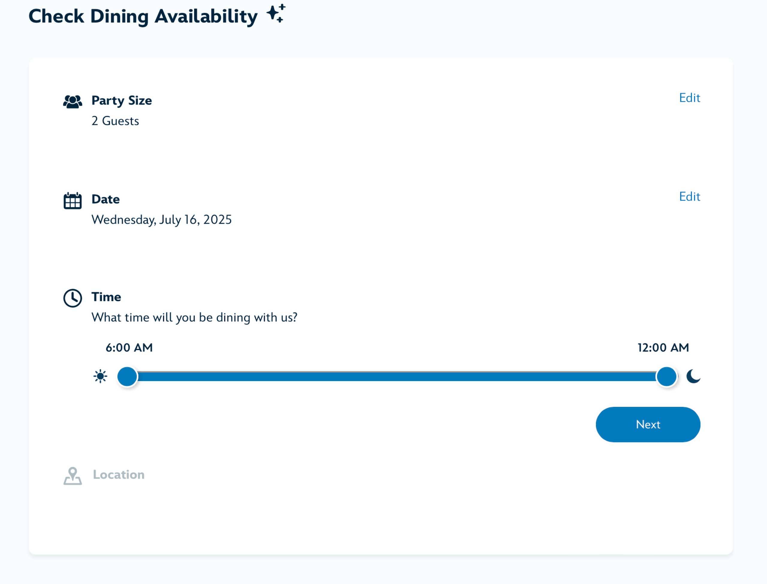 Walt Disney World Updated Dining Reservations with Multi-Day Calendar and Location Filters
