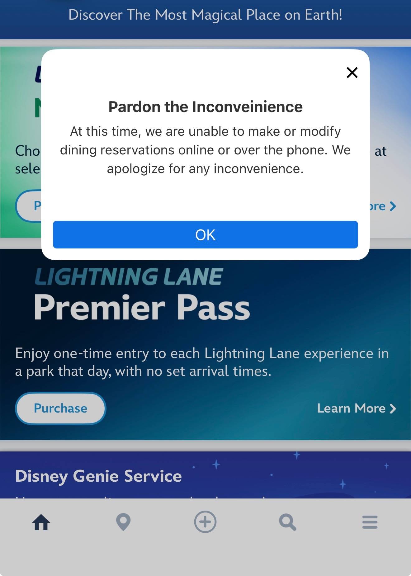 Disney World Dining Reservation System Outage - October 1 2025