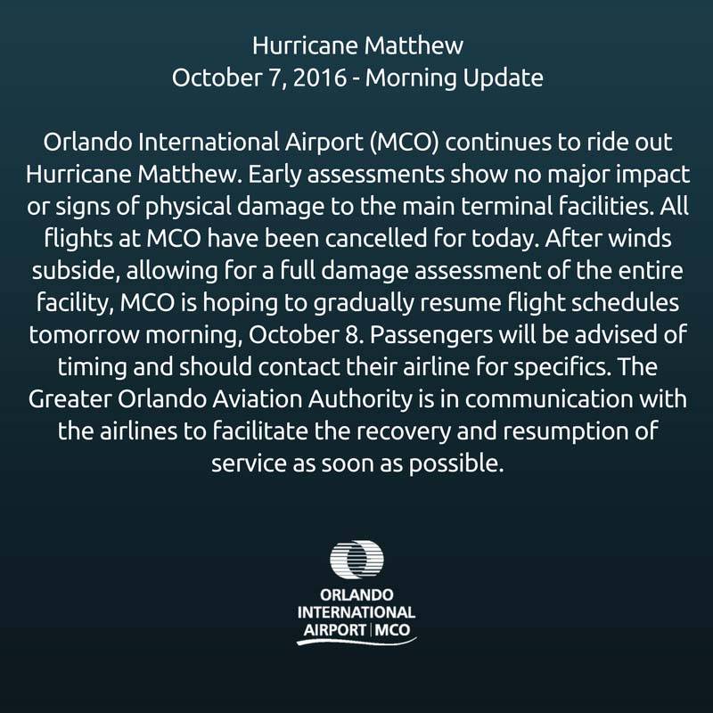 Orlando International Airport status ahead of Hurricane Matthew