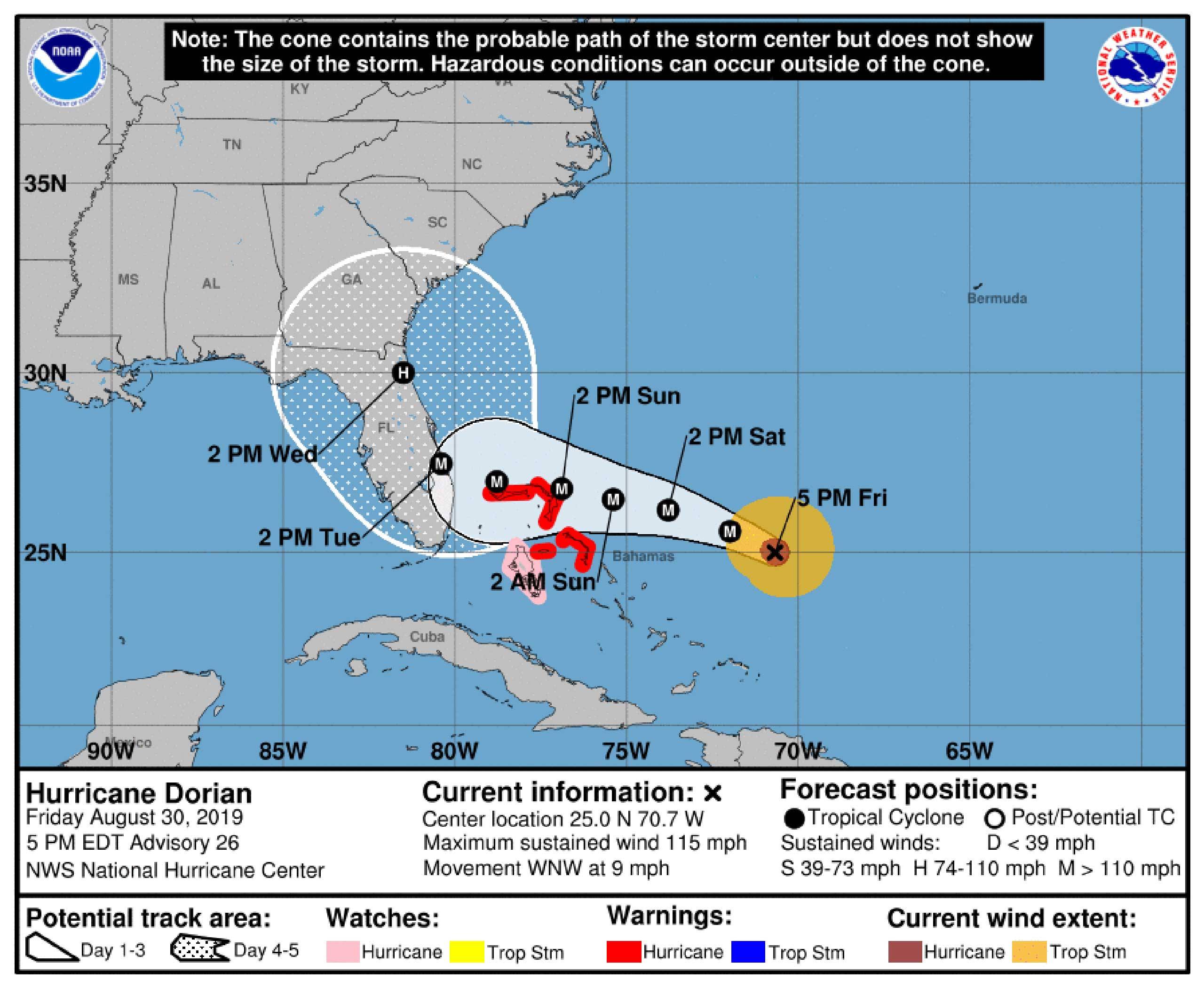 Tropical Storm Dorian 5pm 30 August 2019
