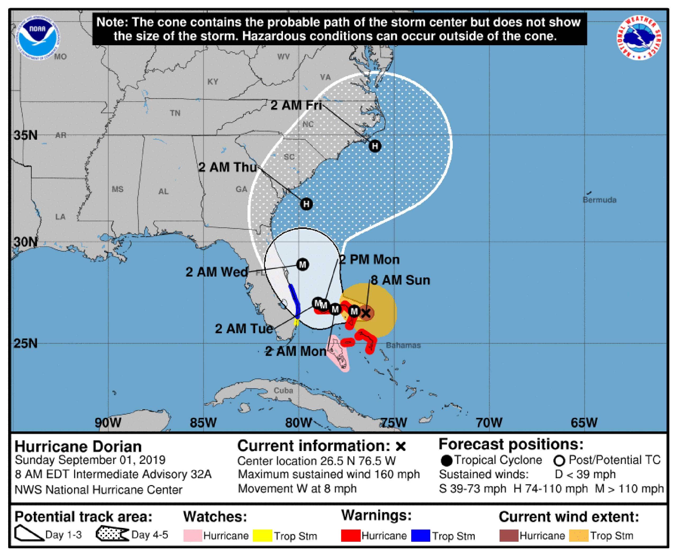 Tropical Storm Dorian 5am 1 September 2019