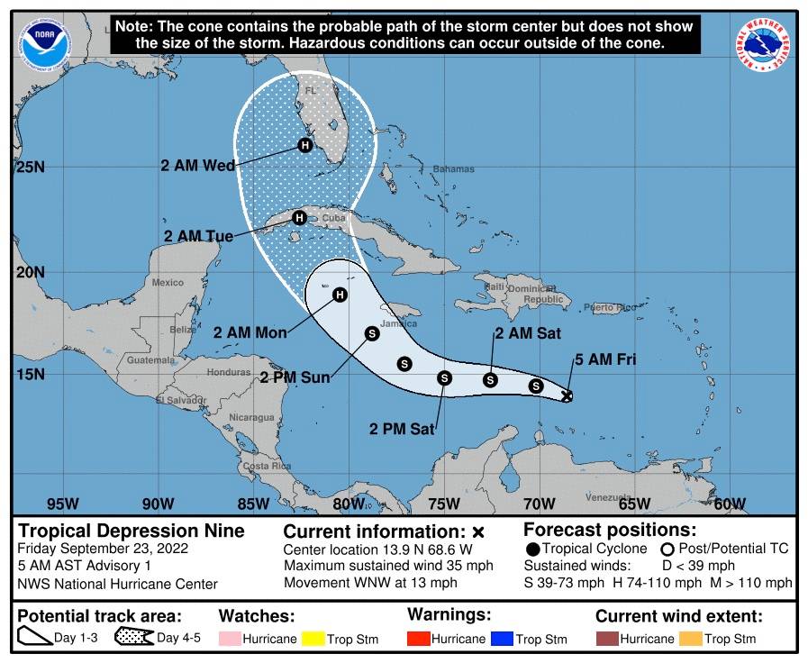 Tropical Depression Nine forecast - September 23 2022