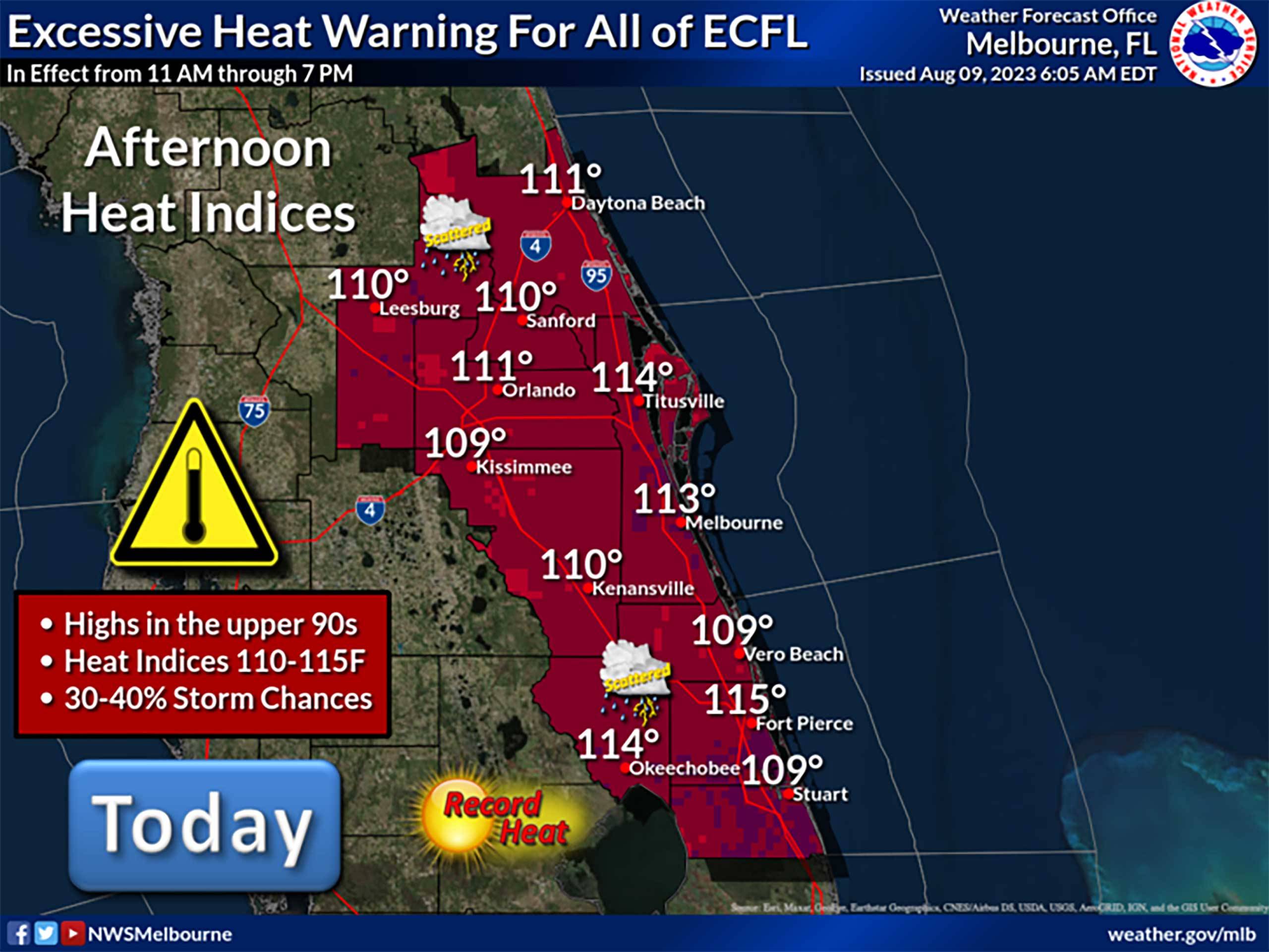 National Weather Service issues an Excessive Heat Warning for the Walt Disney World theme park area