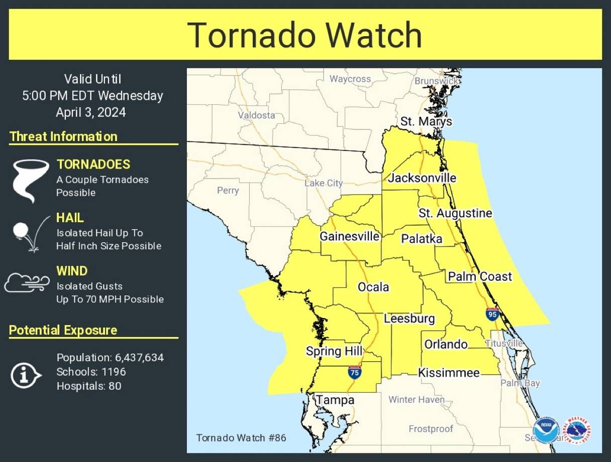 Tornado Watch issued for the Walt Disney World theme park areas