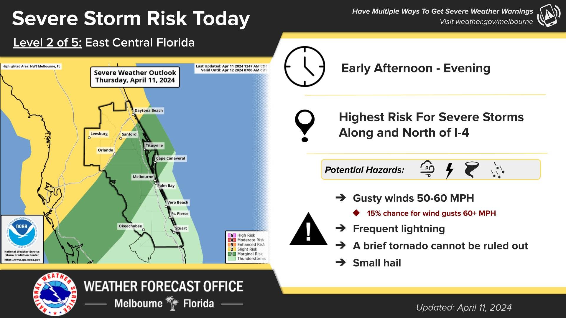 Risk of severe storms for the Walt Disney World theme park areas today