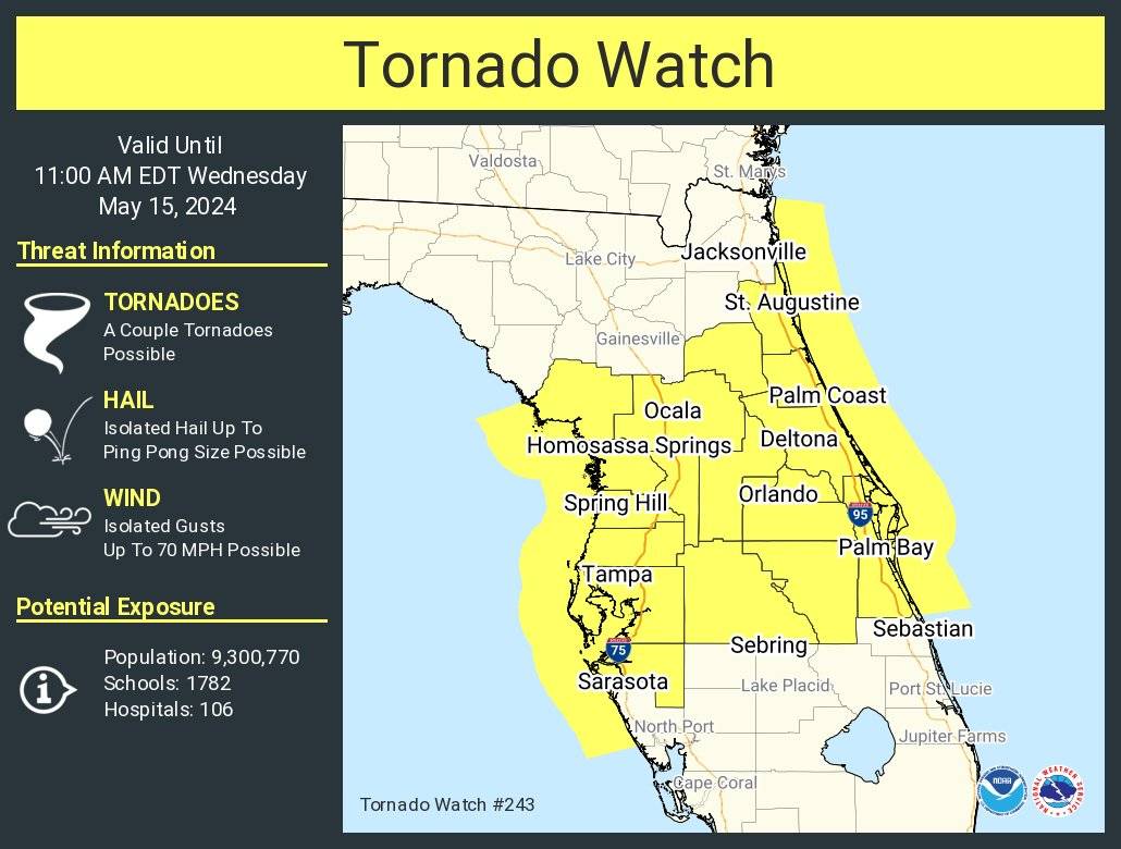Tornado Watch issued for the Walt Disney World theme park areas May 15