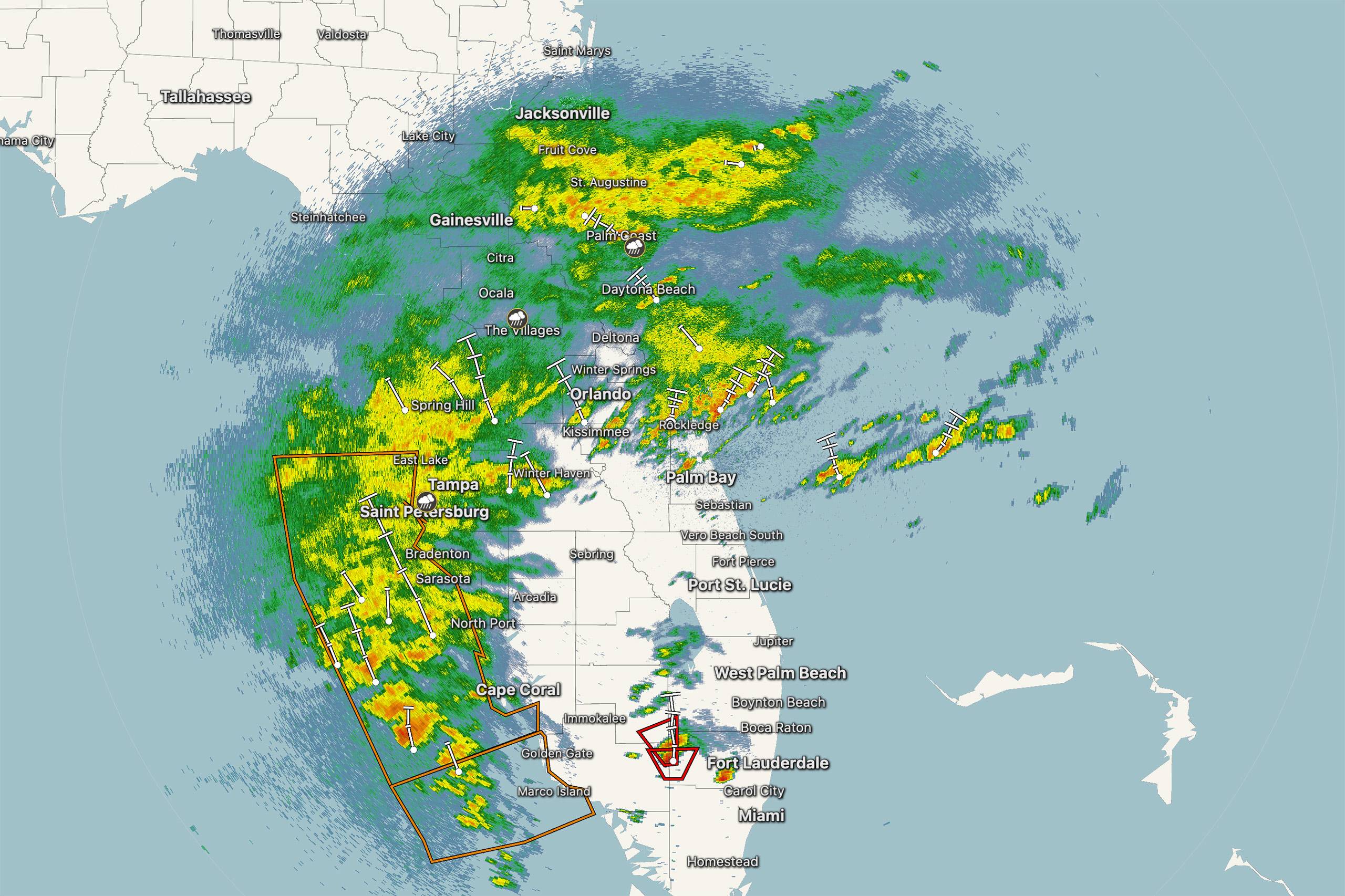 Radar view of Hurricane Milton bands reaching Central Florida