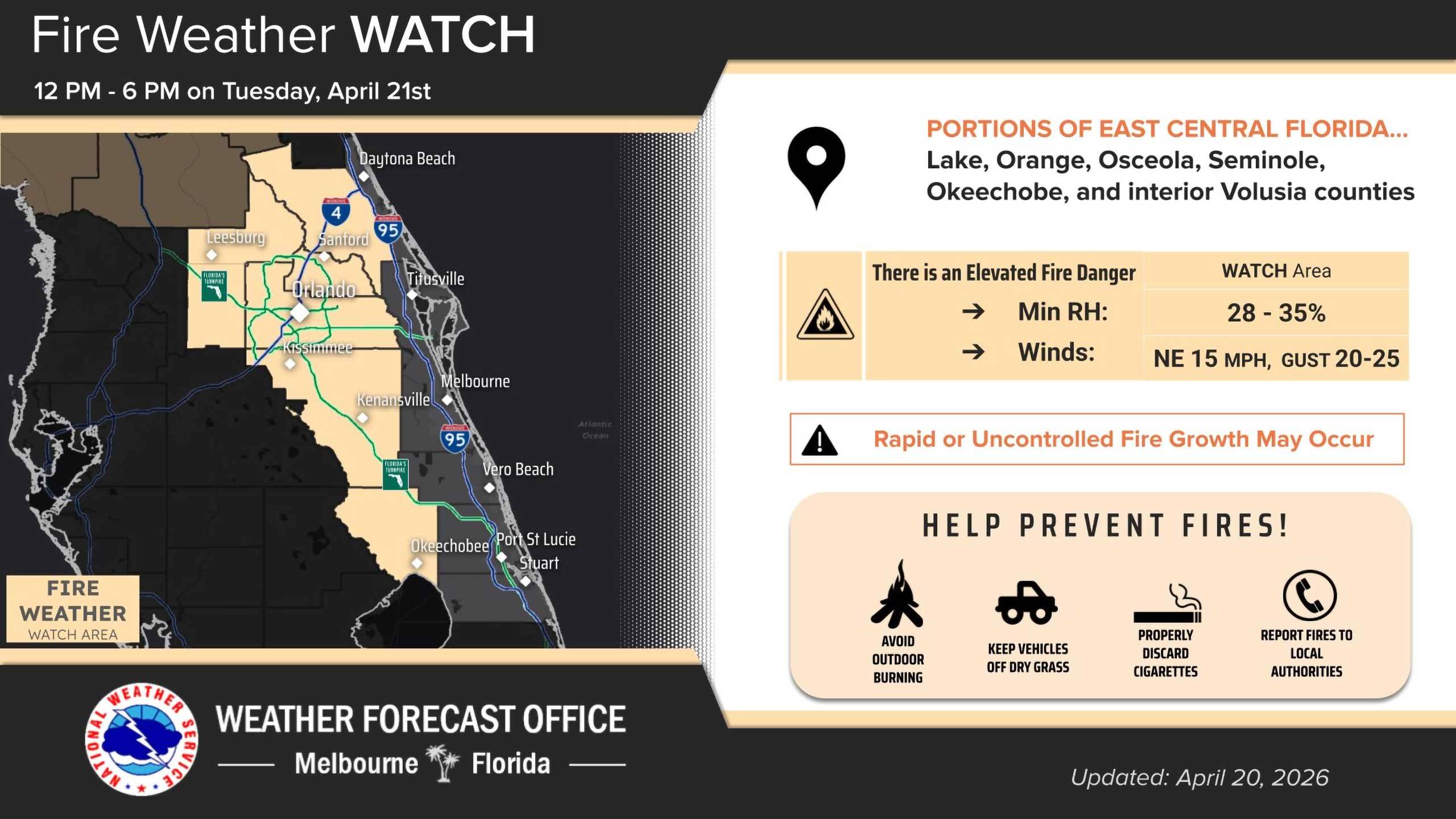 Fire Weather Watch Issued for Walt Disney World Area Tuesday April 21 2026