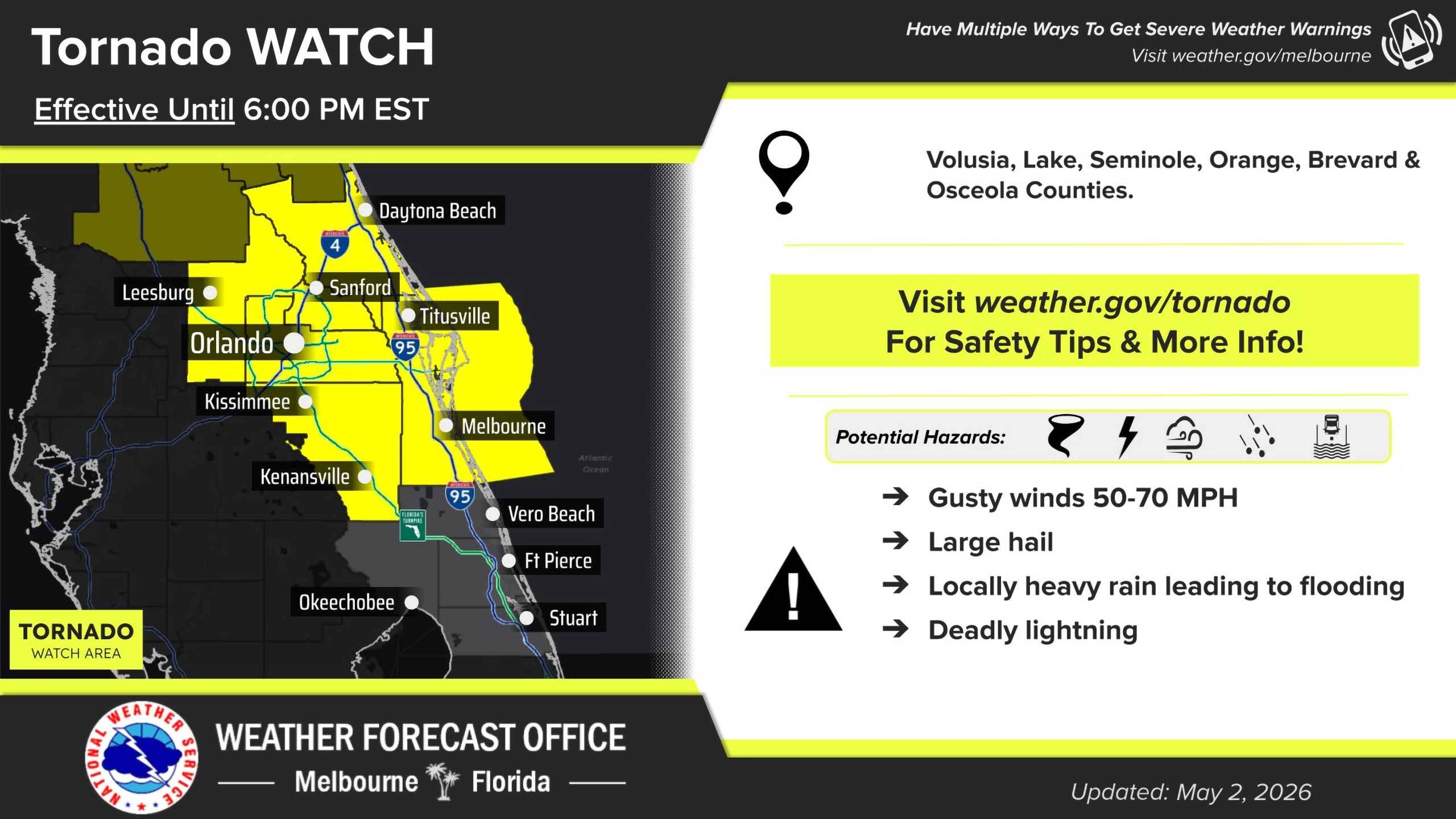 Walt Disney World Weather Alert: Tornado Watch, May 2, 2026