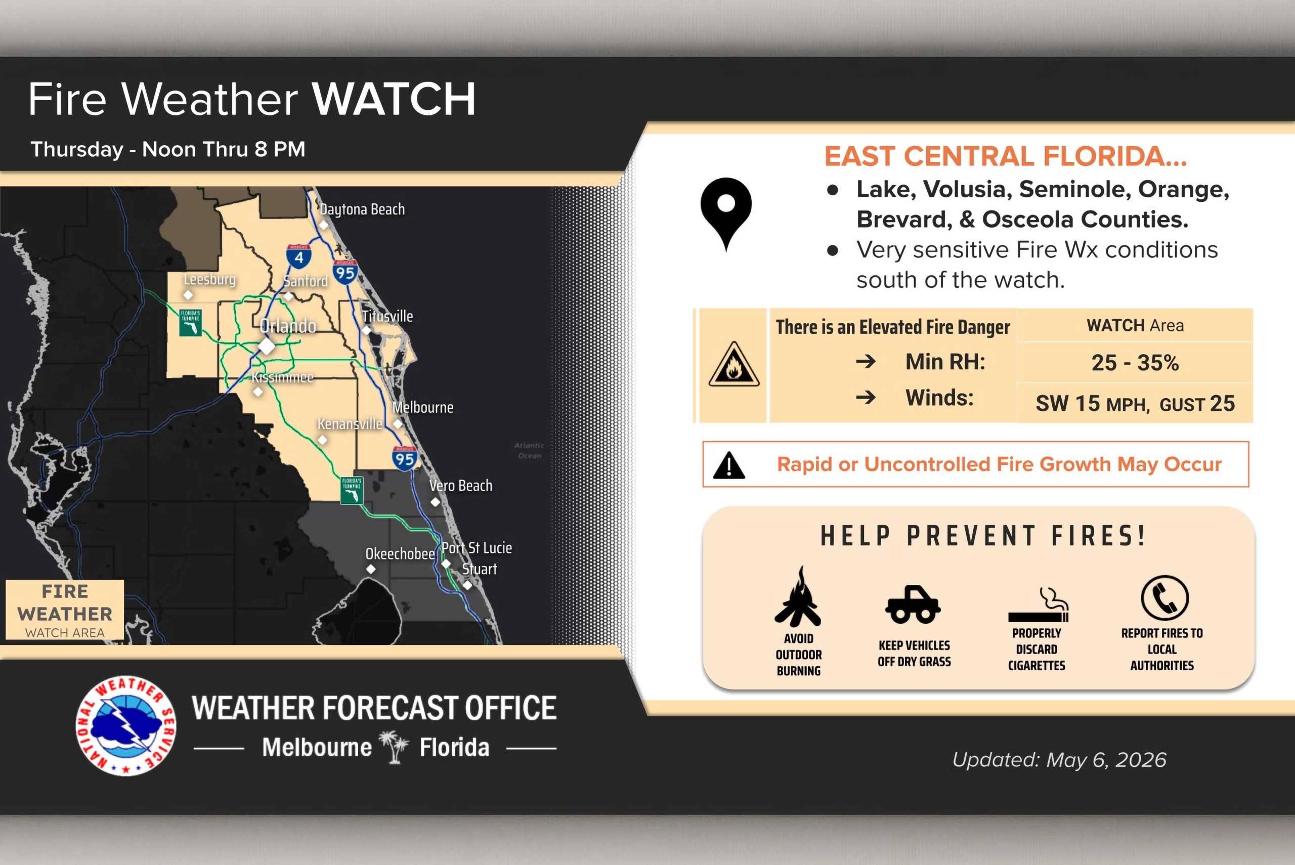 Walt Disney World Weather Watch: Fire Danger, Heat, and Weekend Storms — May 6 2026