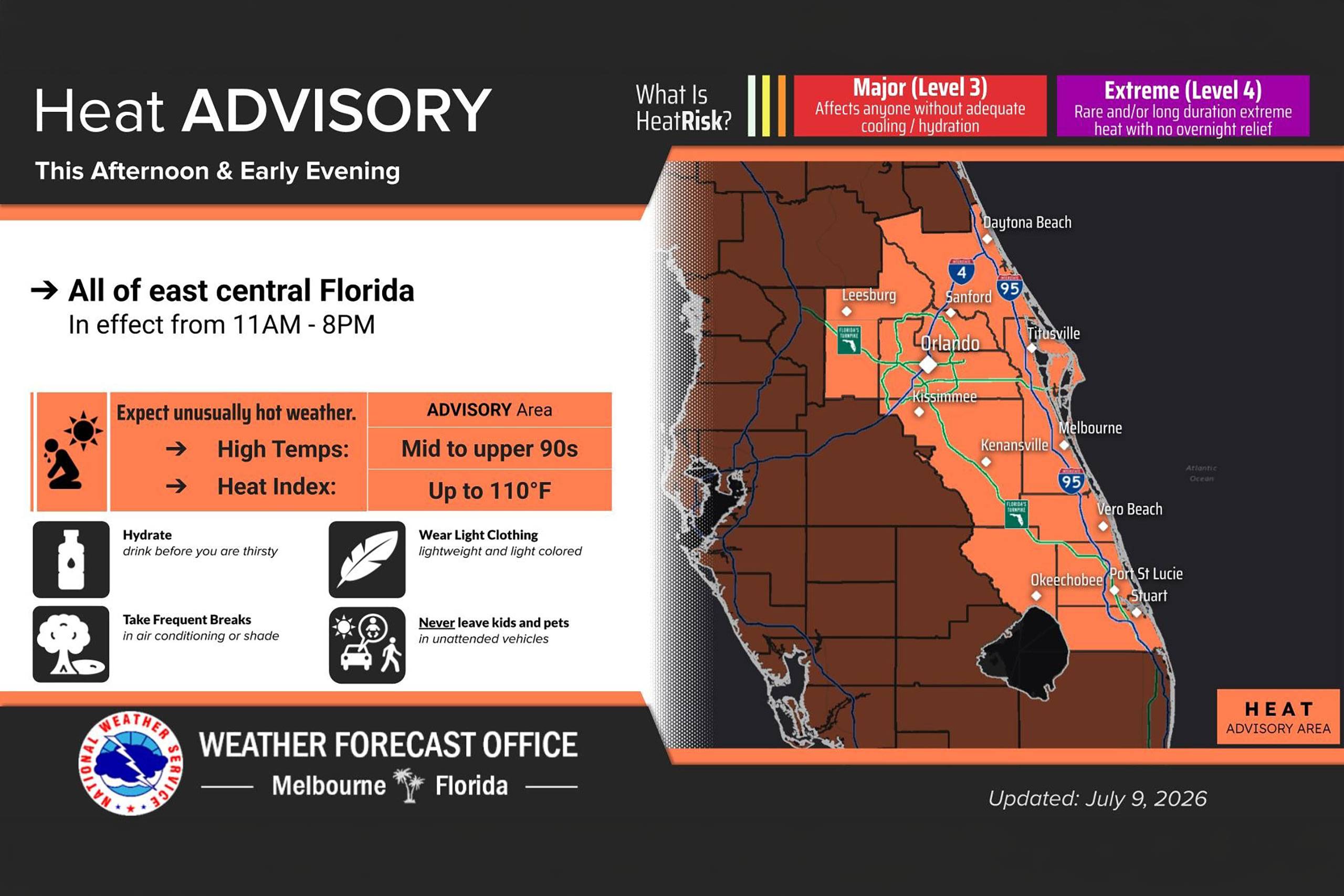 Walt Disney World Heat Advisory: Jul 9 2026