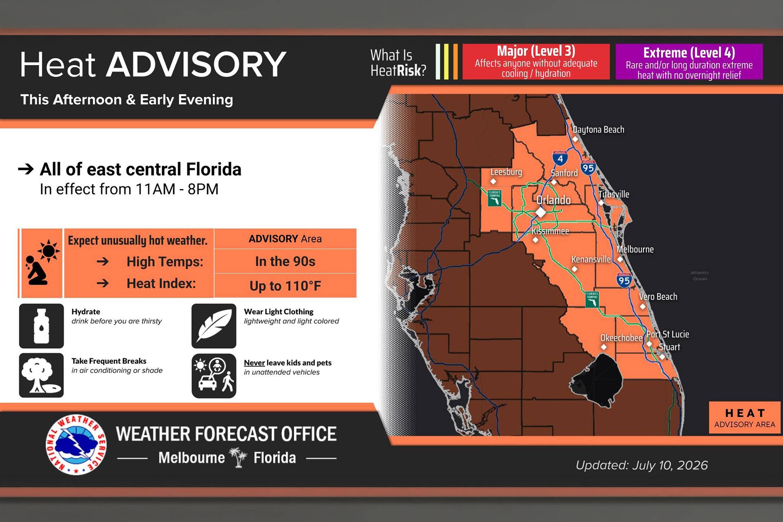 Walt Disney World Heat Advisory: July 10 2026
