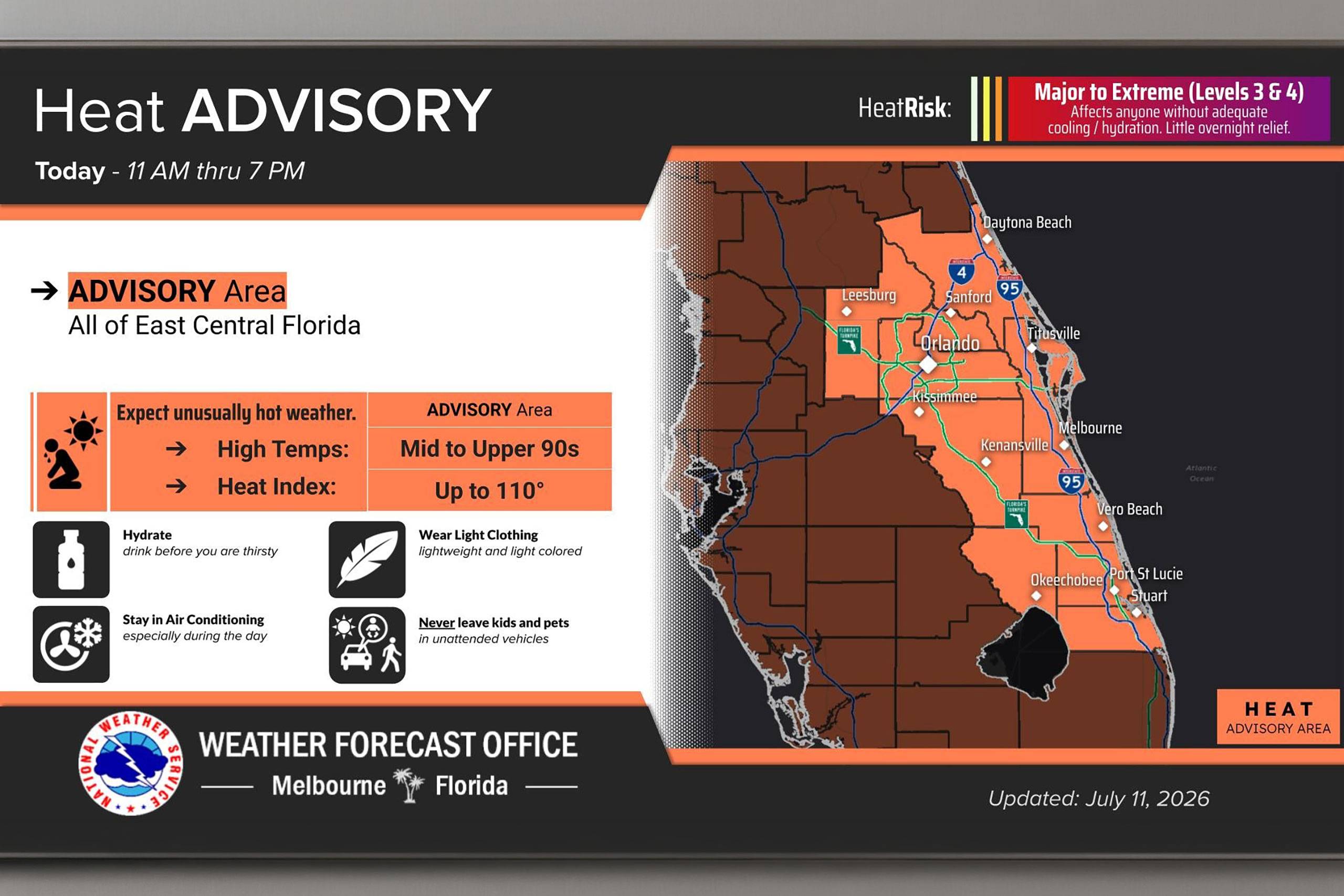 Walt Disney World Heat Advisory: July 11 2026