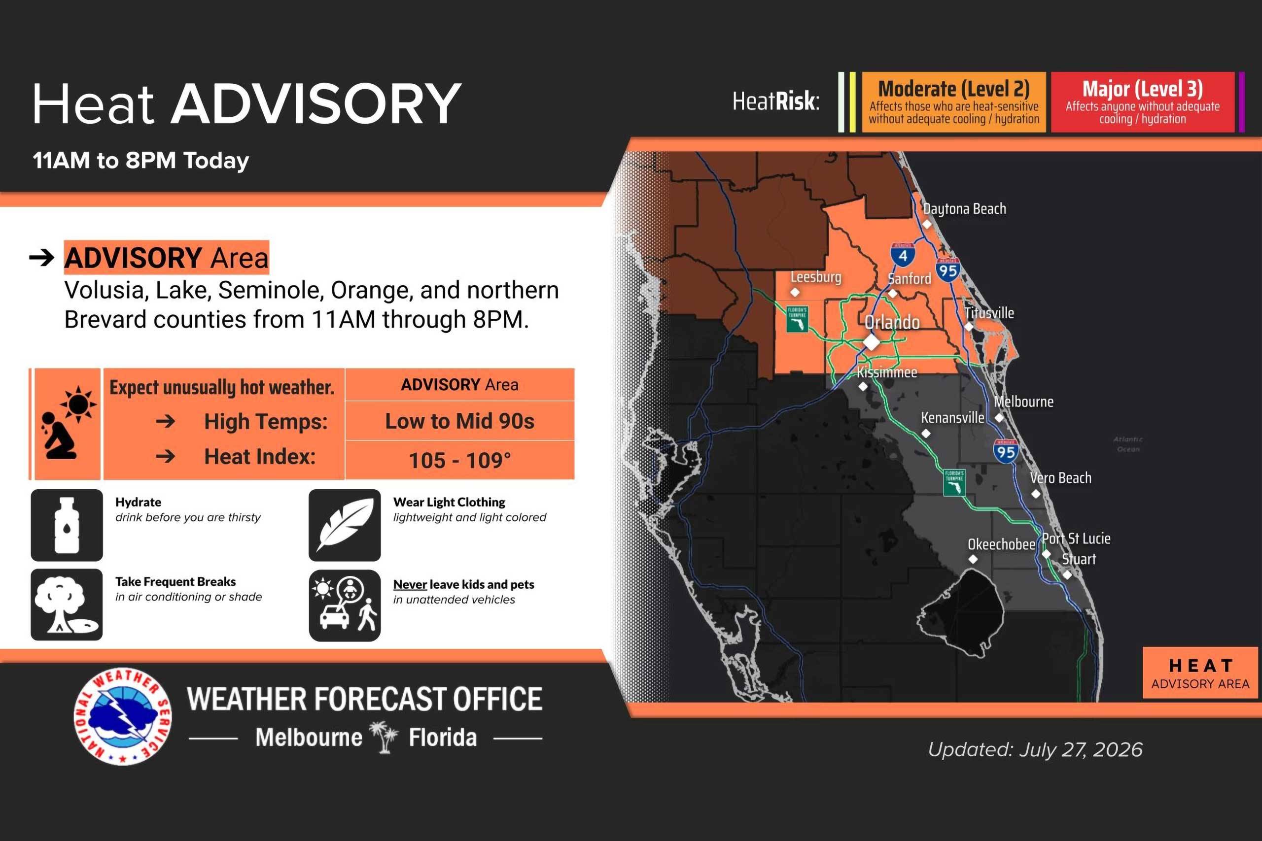 Walt Disney World Heat Advisory: July 27 2026