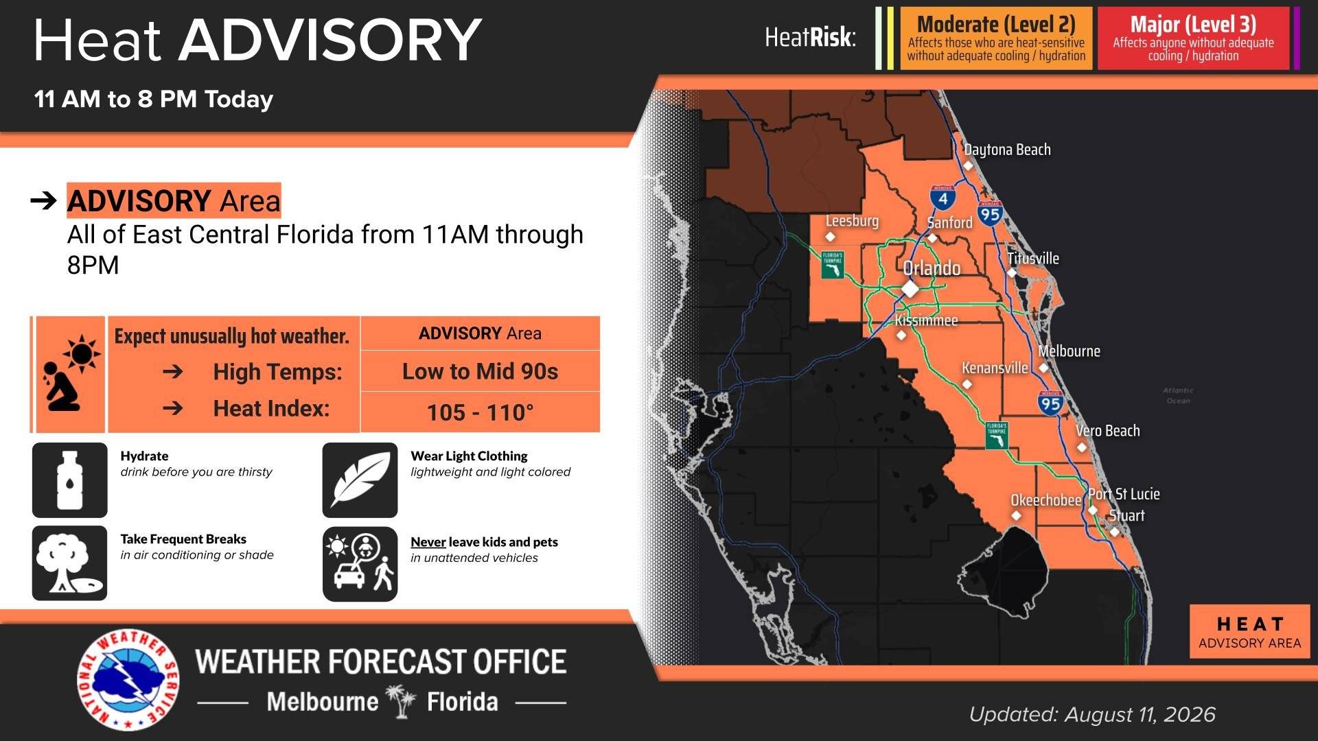Heat Advisory Issued for Walt Disney World Area - August 11 2026