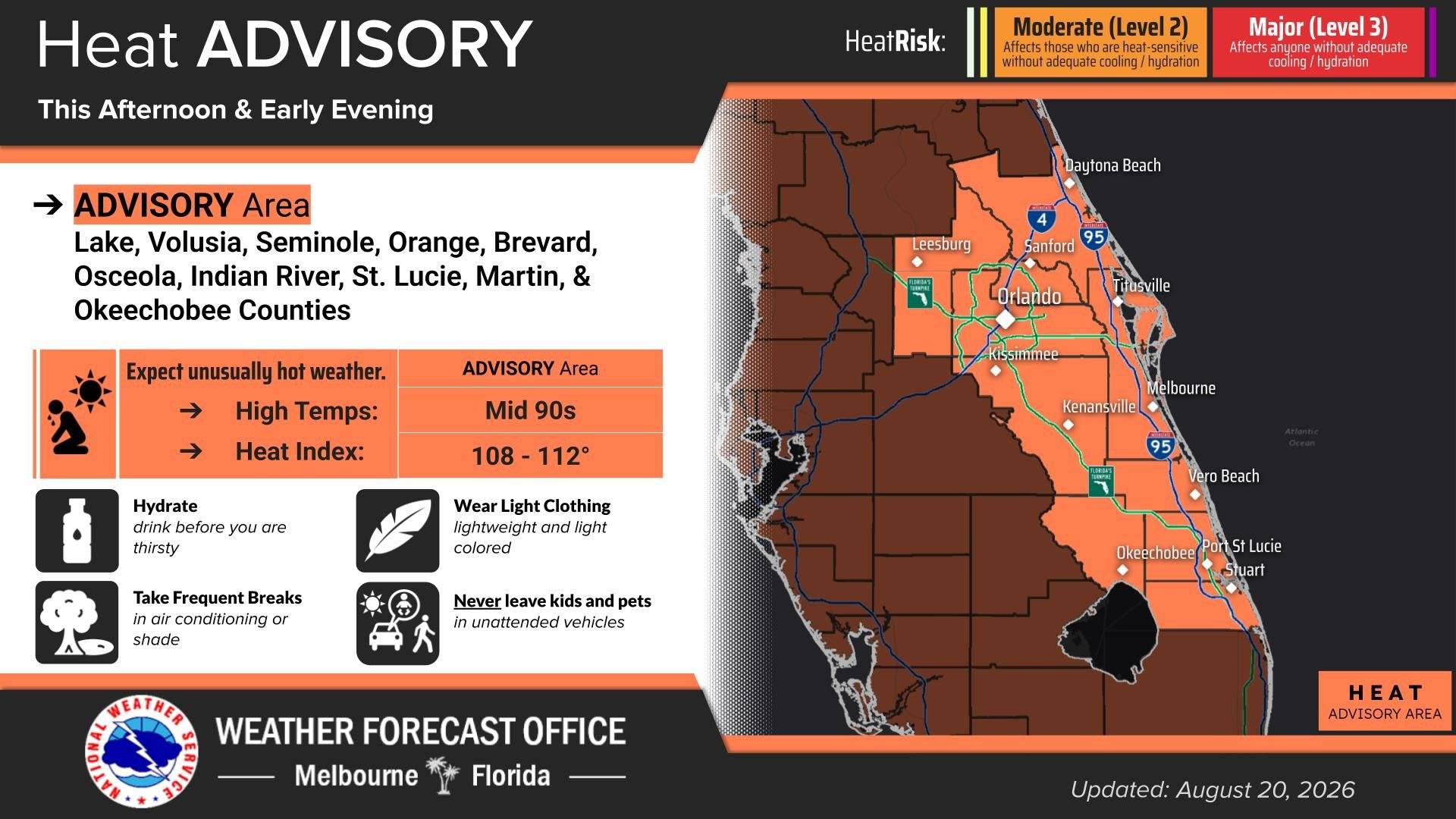 Heat Advisory Issued for Walt Disney World Area - August 20 2026