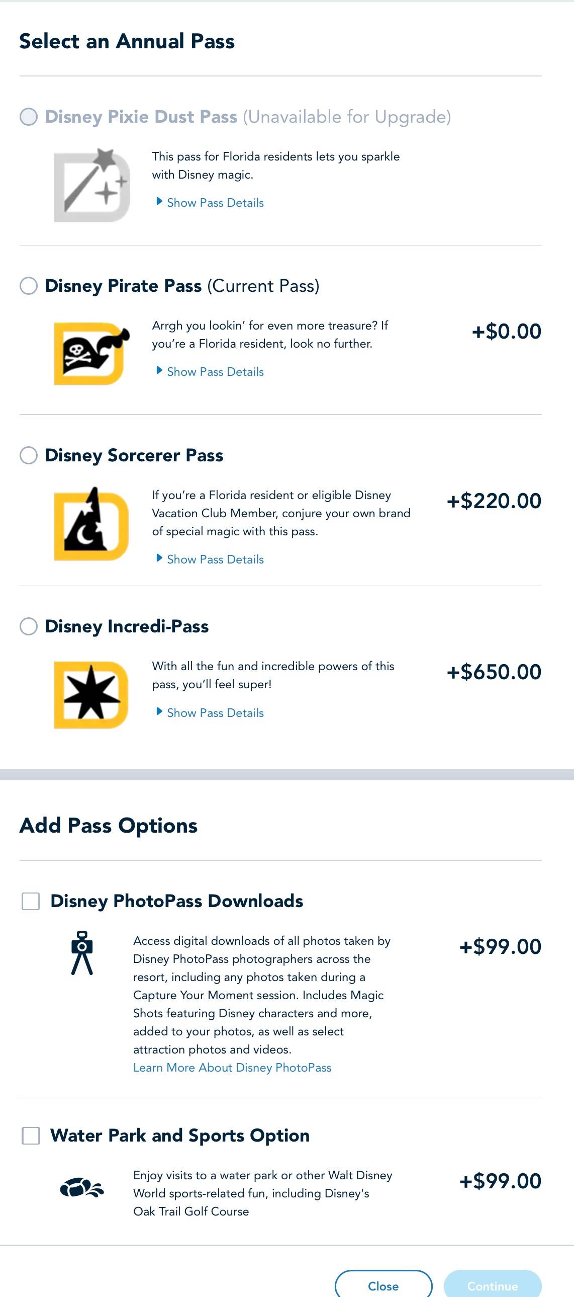 My Disney Experience upgrade Annual Pass