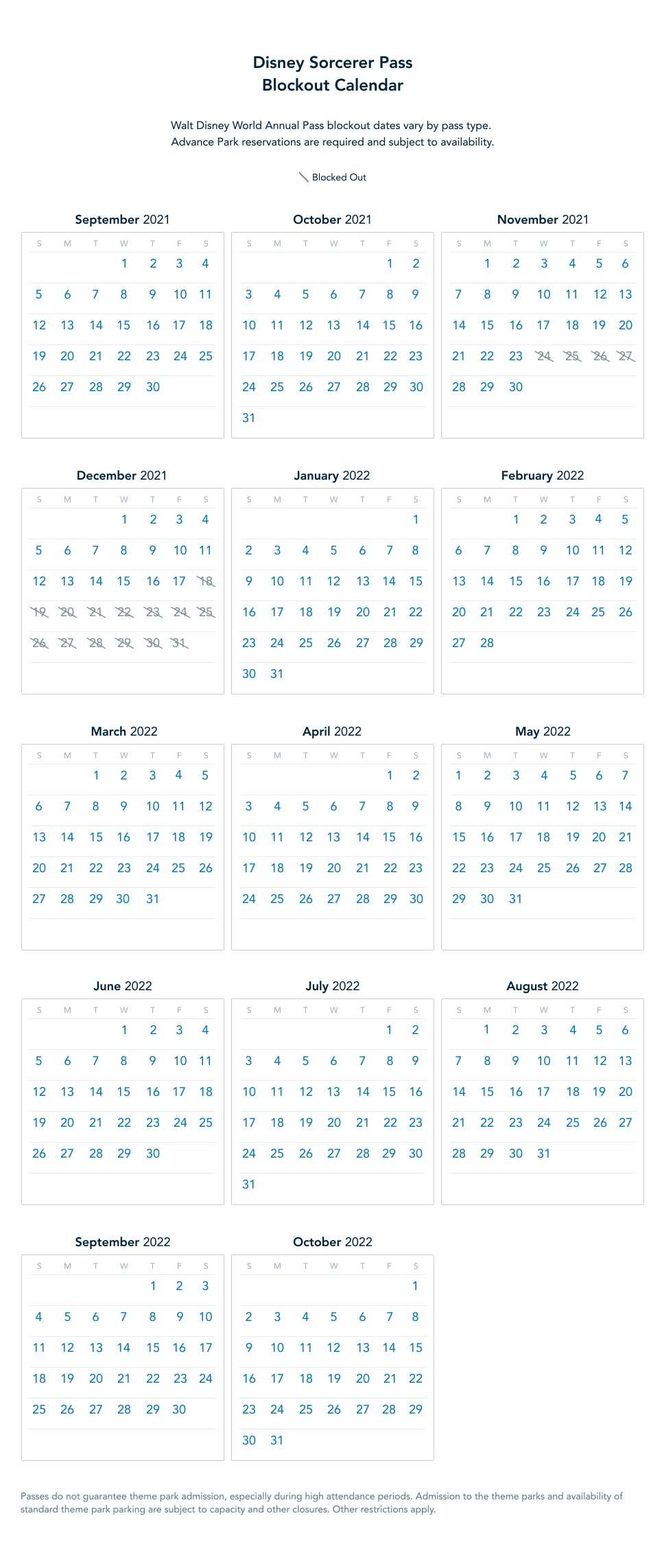 Disney Sorcerer Pass Blockout Dates Photo 1 Of 1
