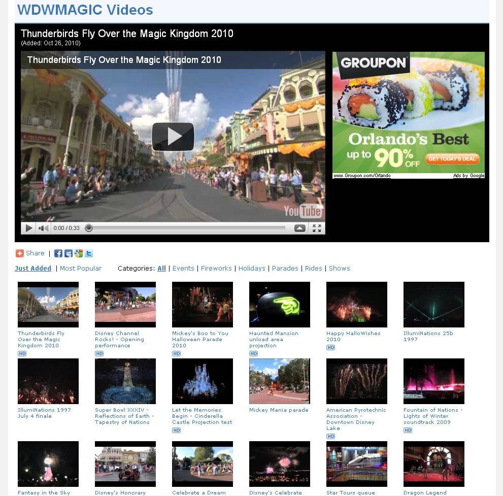 WDWMAGIC Videos browser screenshot