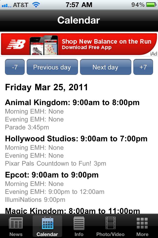 WDWMAGIC iPhone App - new calendar feature