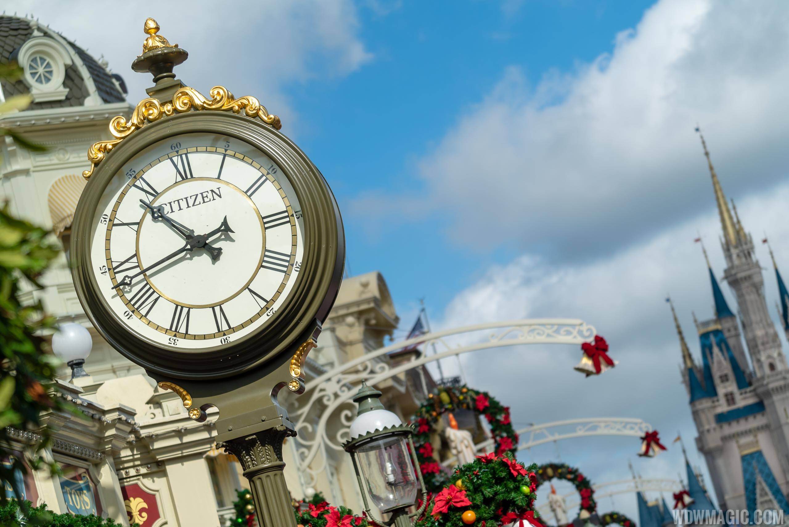 Newly branded Citizen in-park clock on Main Street U.S.A.