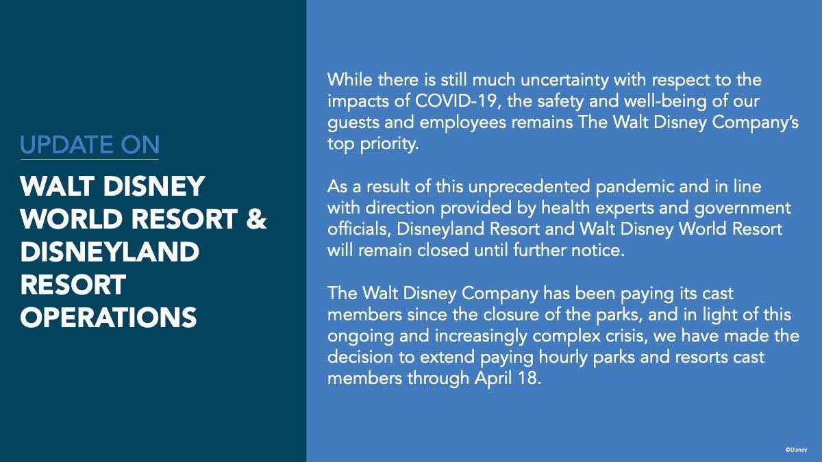 Walt Disney World closure notice due to coronavirus