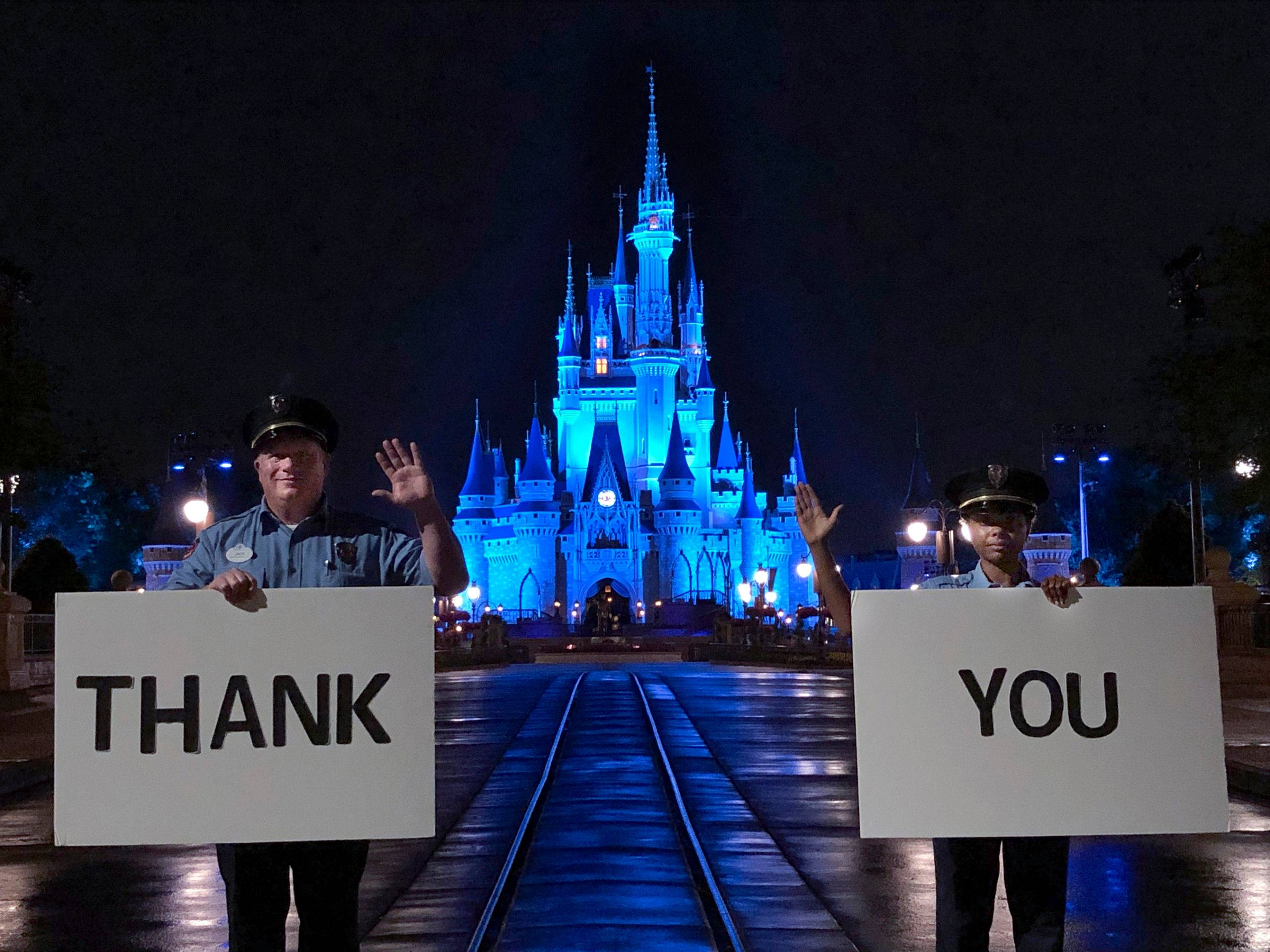 Cinderella Castle shines blue in Honor of World Health Day and salute to medical personnel 