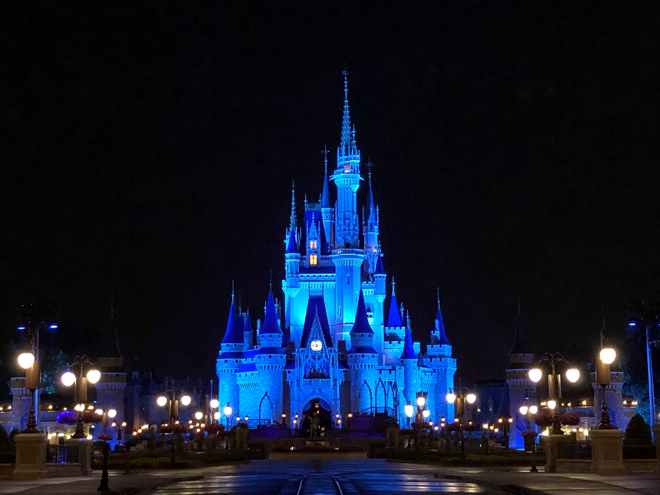 Cinderella Castle Shines Blue at Magic Kingdom Park in Honor of World Health Day