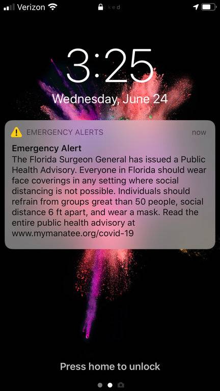 Florida begins using cell phone Emergency Alerts to broadcast COVID-19 guidelines and introduces 'Three Cs'